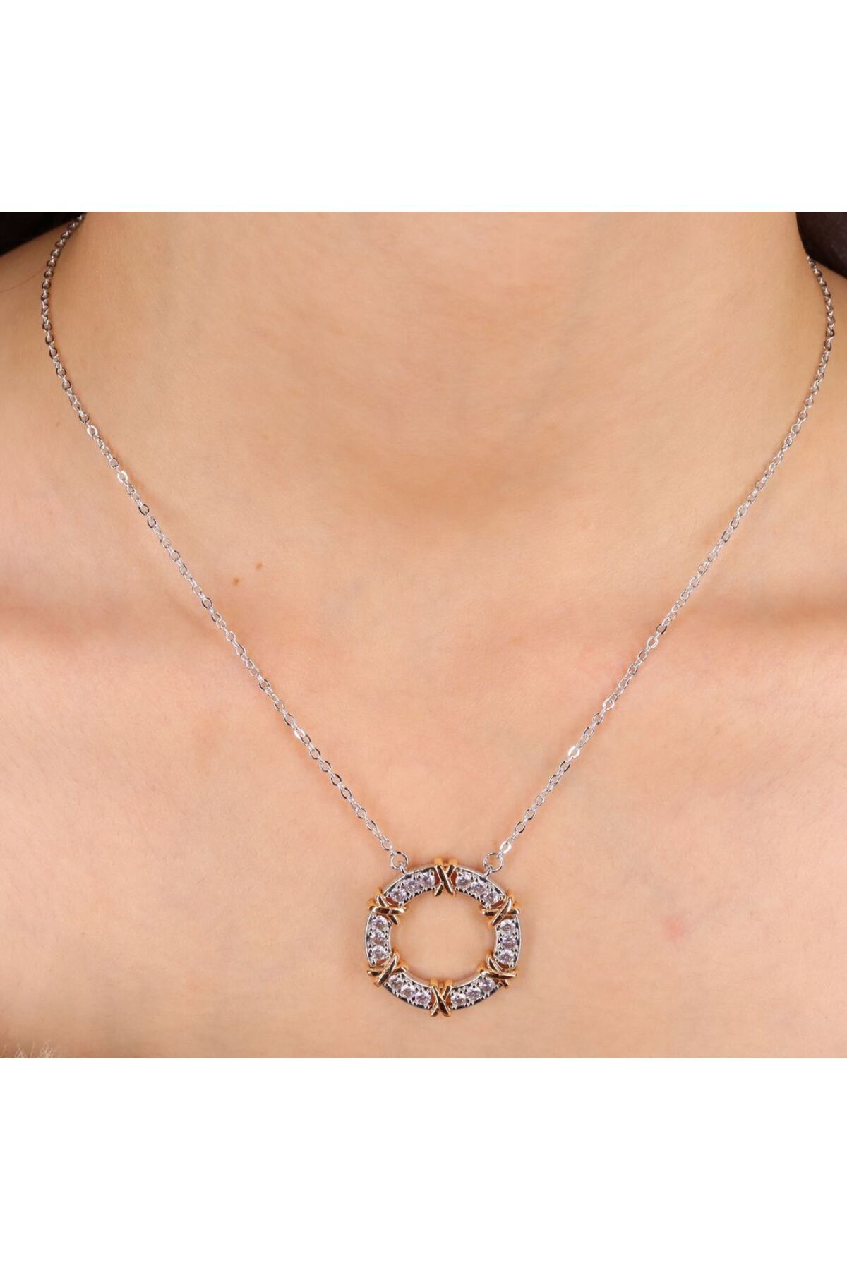 mercanjewelry Gold Detay Premium Zirkon Çelik Kolye