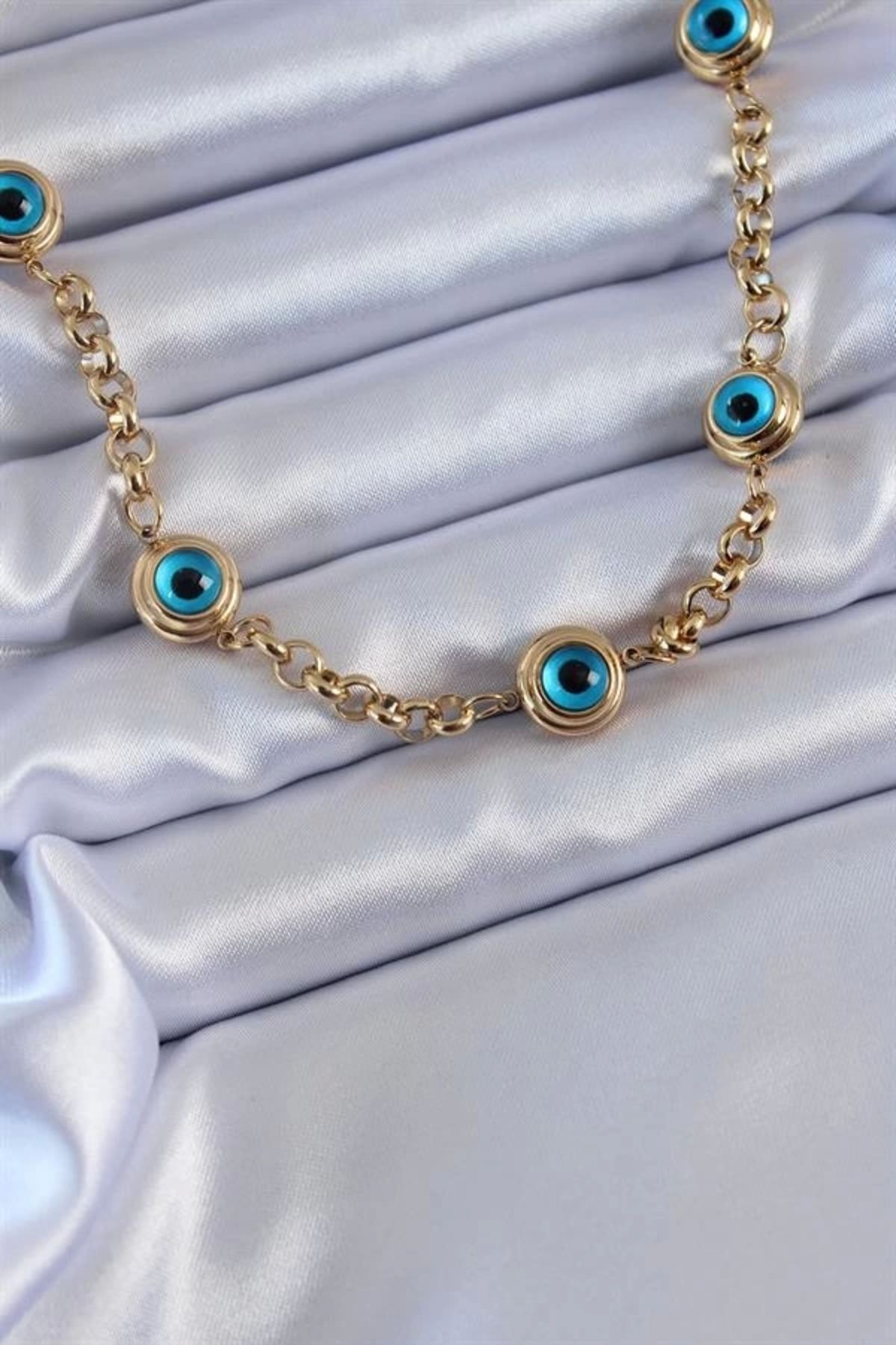 Lale Moda 316L Çelik Gold Renk Nazar Boncuk Model Kadın Kolye