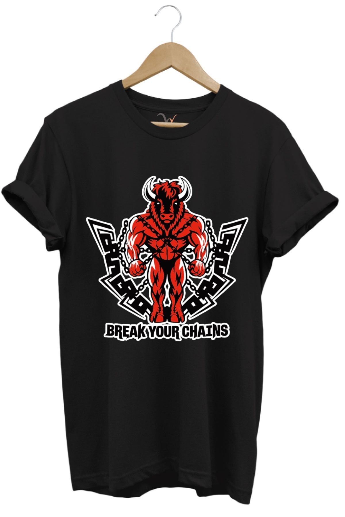MODA Motivasyon Temalı Kırmızı Boğa %100 Pamuk Bisiklet Yaka Basic T-shirt