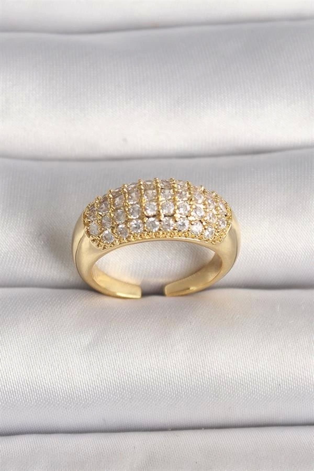 Lale Moda Pirinç Gold Renk Ayarlanabilir Zirkon Taşlı Kadın Yüzük