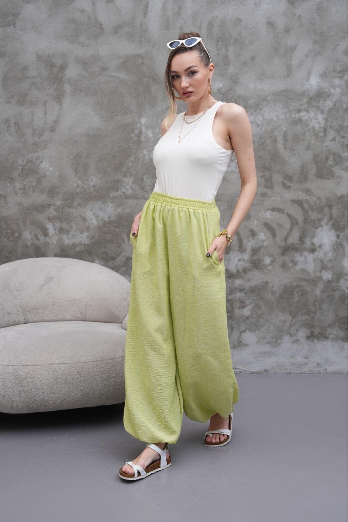 Makarina KADIN PAÇASI LASTİKLİ ŞALVAR MODEL PANTOLON