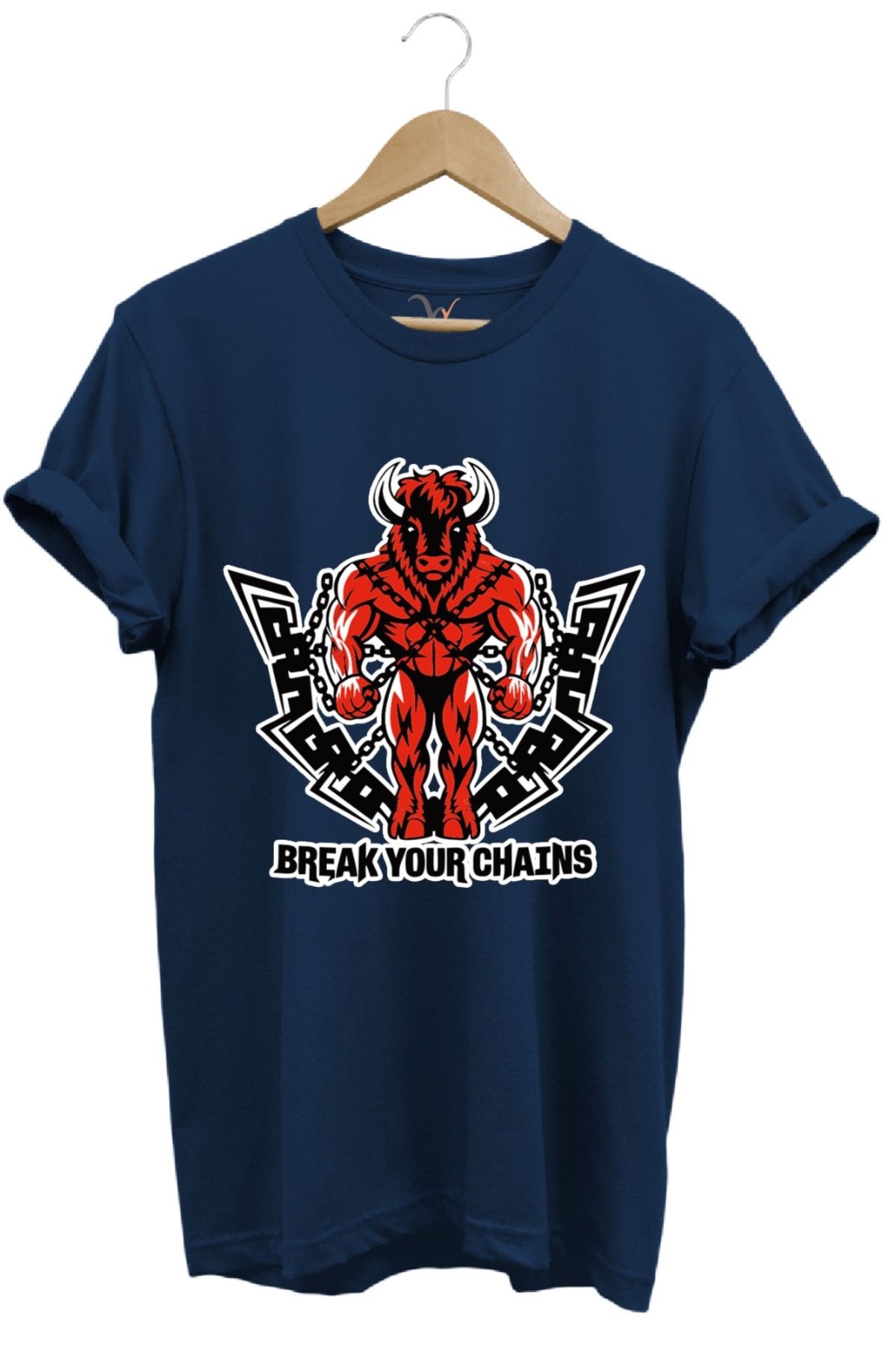MODA Motivasyon Temalı Kırmızı Boğa %100 Pamuk Bisiklet Yaka Basic T-shirt