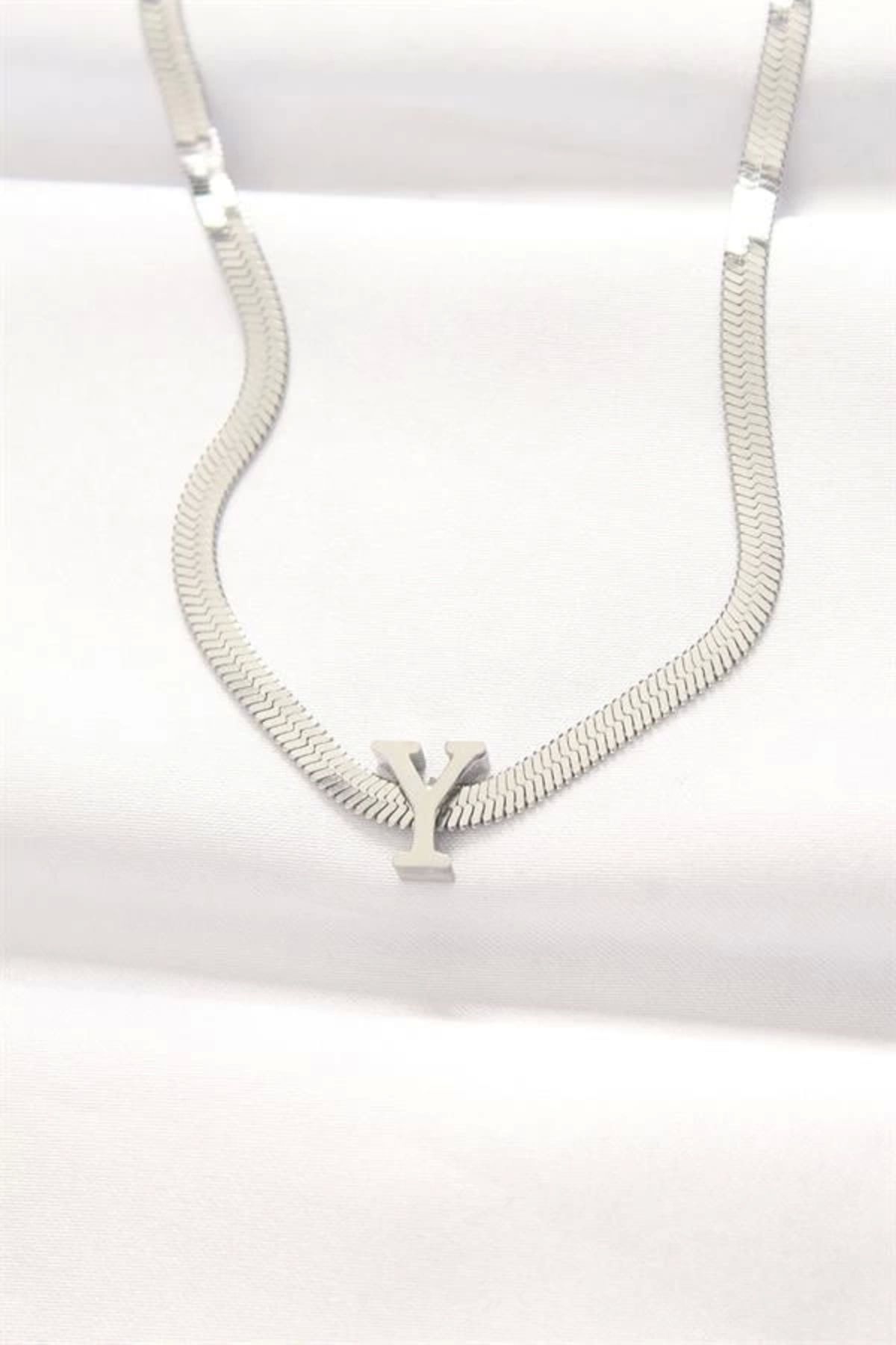 Lale Moda 316L Çelik Y Harfli Silver Renk İtalyan Zincirli Kolye