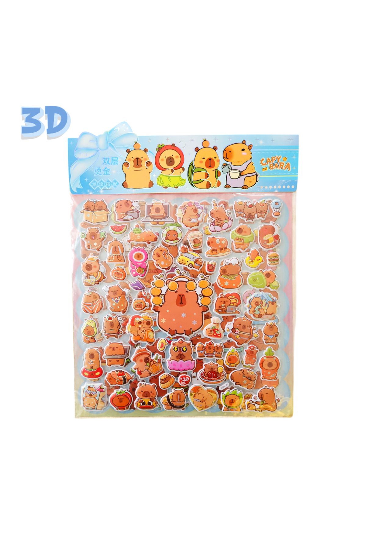 Fancy Space Capy Bara 2 Sayfa 3D Büyük Boy Kabartma Sticker (Boyama Sayfalı)