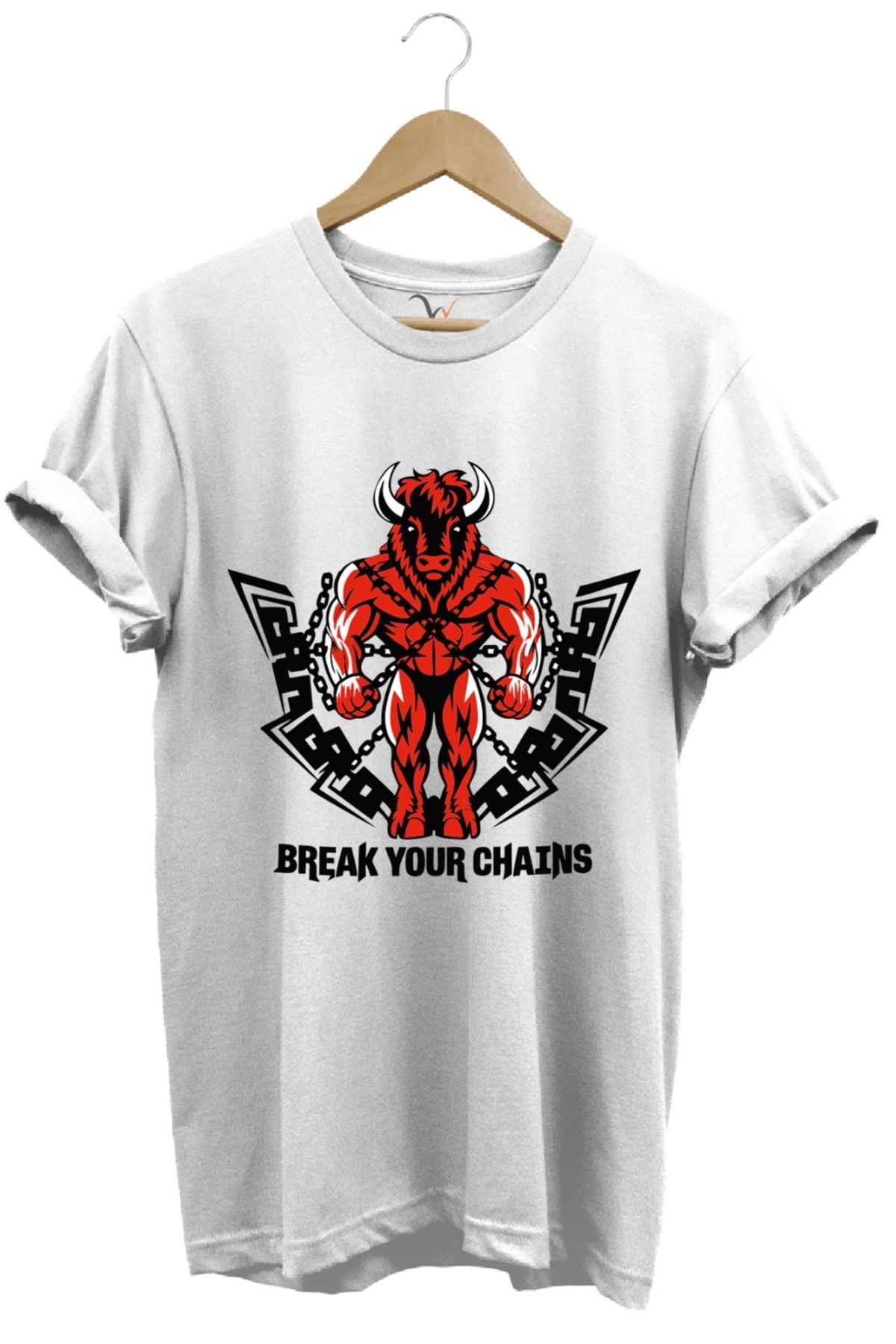 MODA Motivasyon Temalı Kırmızı Boğa %100 Pamuk Bisiklet Yaka Basic T-shirt