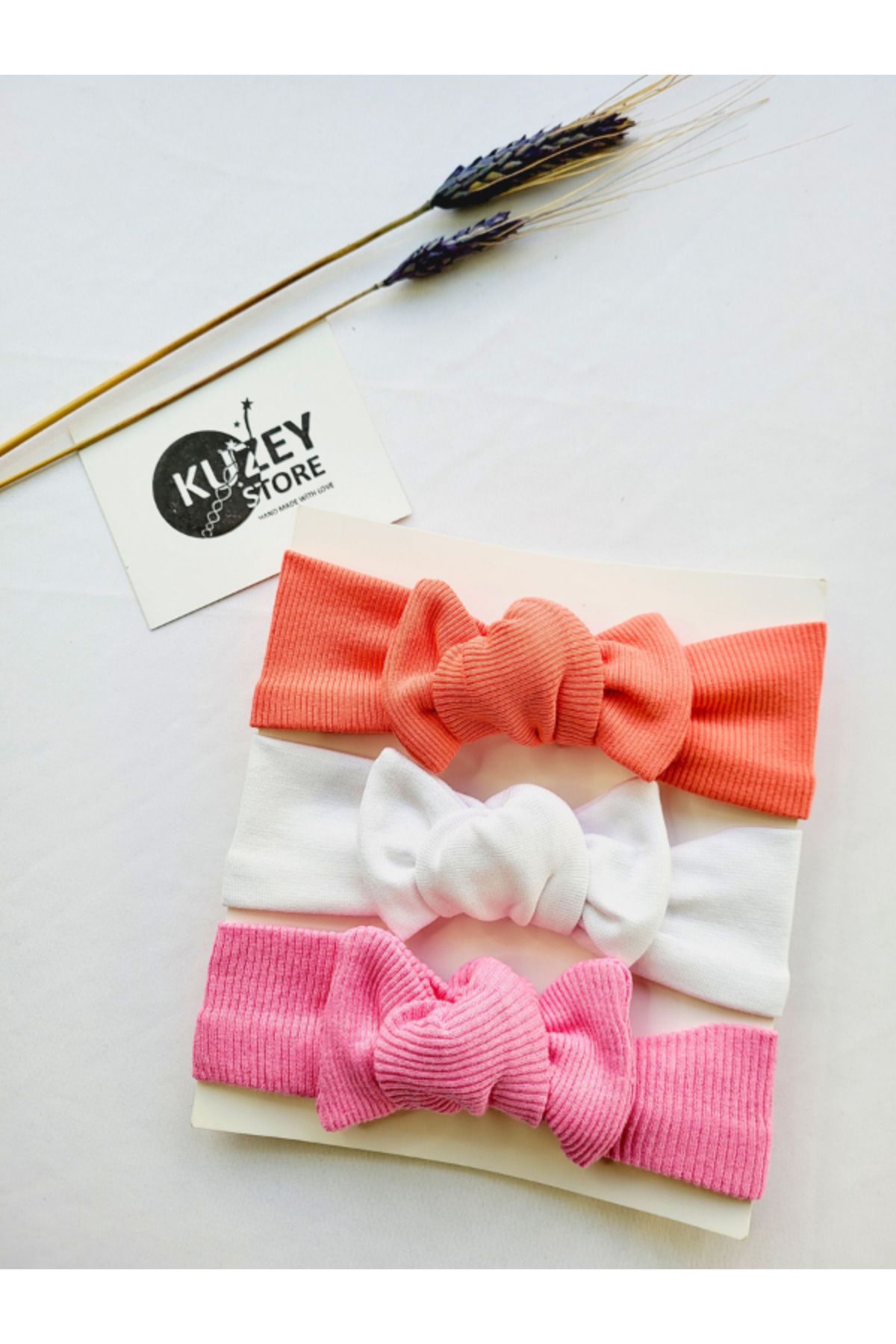 KUZEY STORE Kız Bebek 0-3 Yaş Uyumlu 3'lü Bandana Seti | Pamuklu ve Elastik