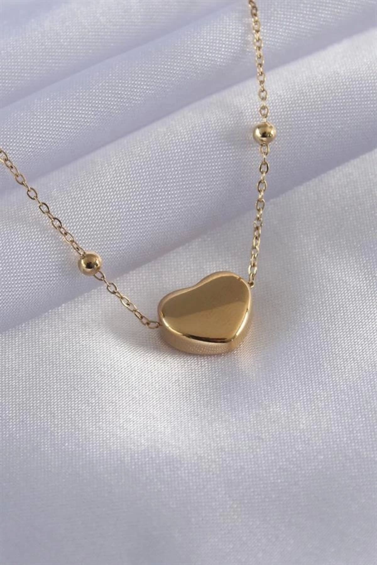 Lale Moda 316L Çelik Gold Renk Kalp Figür Kadın Kolye