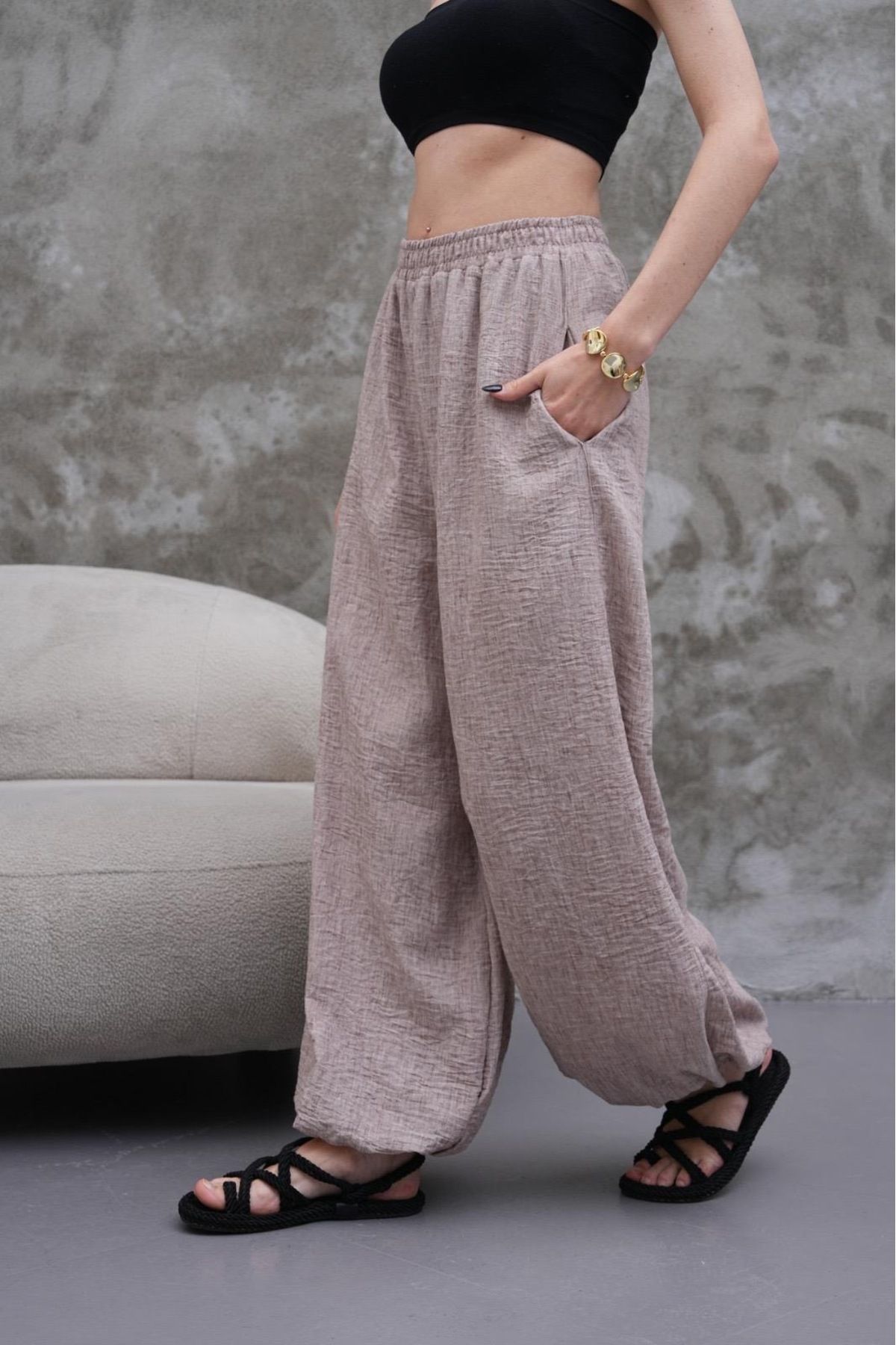 Makarina KADIN PAÇASI LASTİKLİ ŞALVAR MODEL PANTOLON