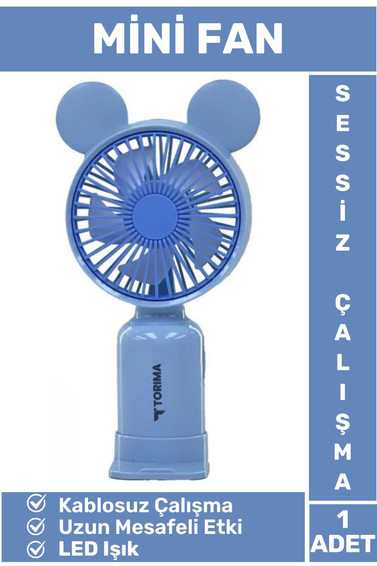 Wintoup Mini Taşınabilir Fan Şarjlı 2 Kademeli Led Işıklı Sevimli Ayıcık Kulak Vantilatör Klima Soğutucu