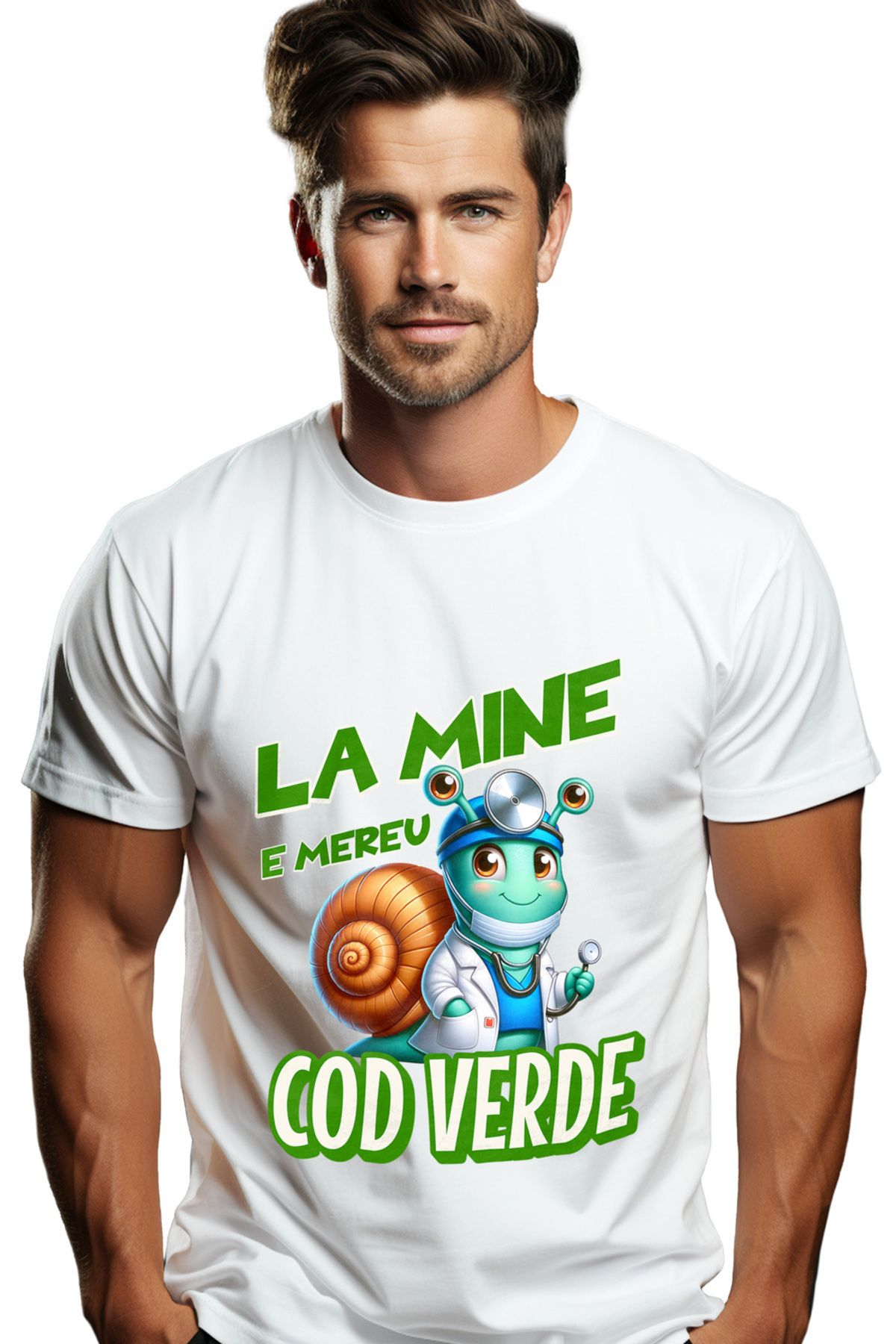 StoryGift Romania Tricou Barbati Melc Imbracaminte Doctor Vesel Text La Mine E Mereu Cod Verde Copii Cu Impstg Masculin - S