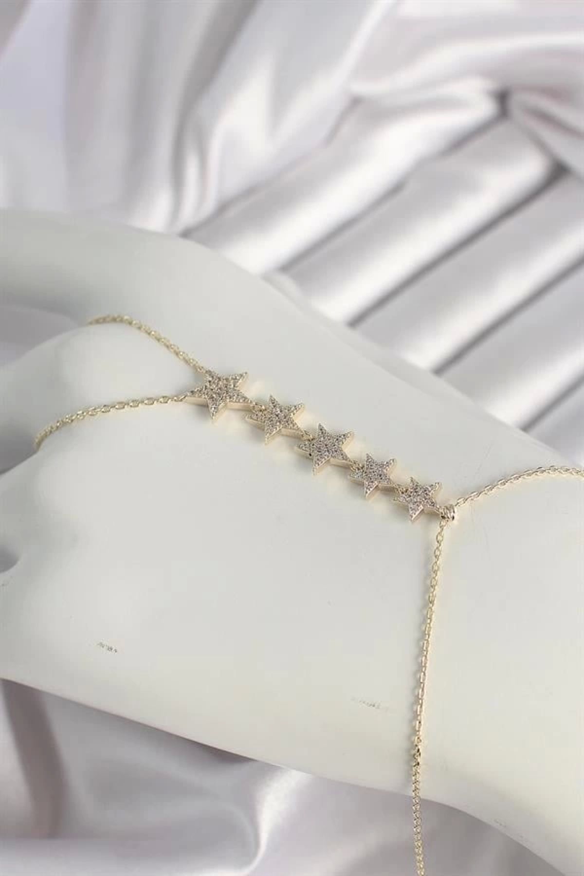 Lale Moda Pirinç Gold Renk Zirkon Taşlı Yıldız Model Kadın Şahmeran
