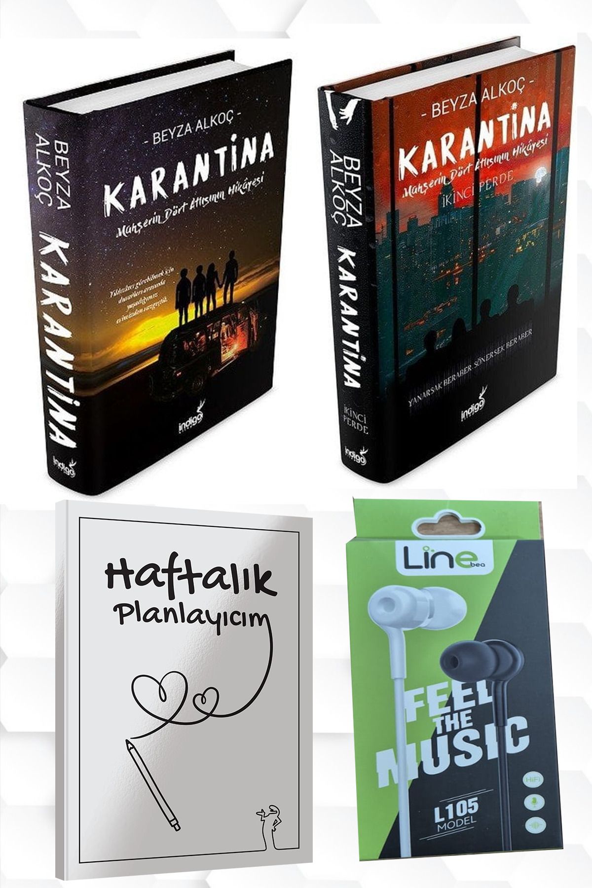 İndigo Kitap BEYZA ALKOÇ KARANTİNA BİRİNCİ PERDE VE İKİNCİ PERDE + HAFTALIK PLANLAYICIM 52 (HAFTA)KULAKLIK HEDİYE