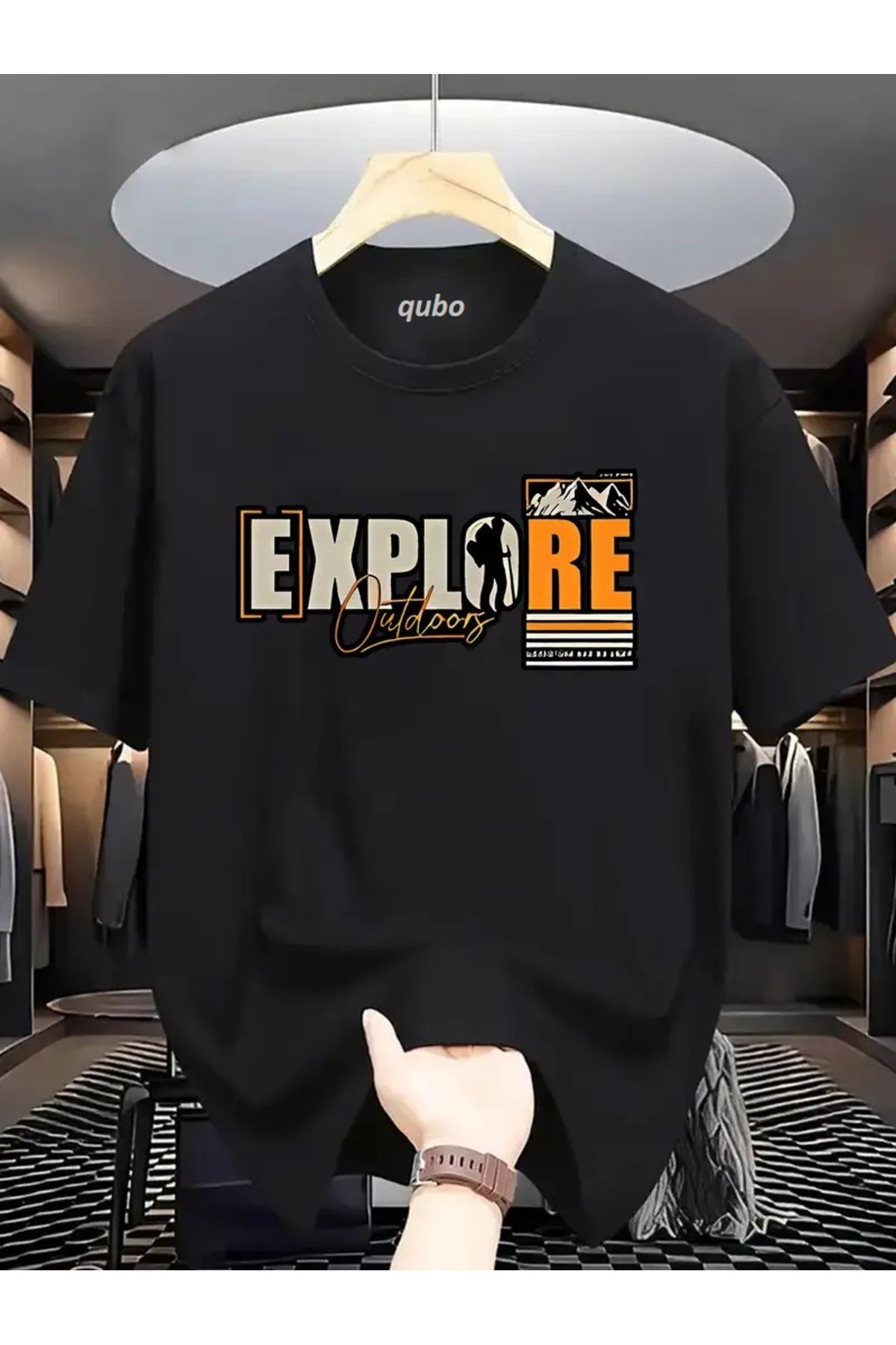 qubo sportswear & company qubo Unisex Oversize Baskılı Pamuklu Bisiklet Yaka Kısa Kollu SİYAH T-shirt