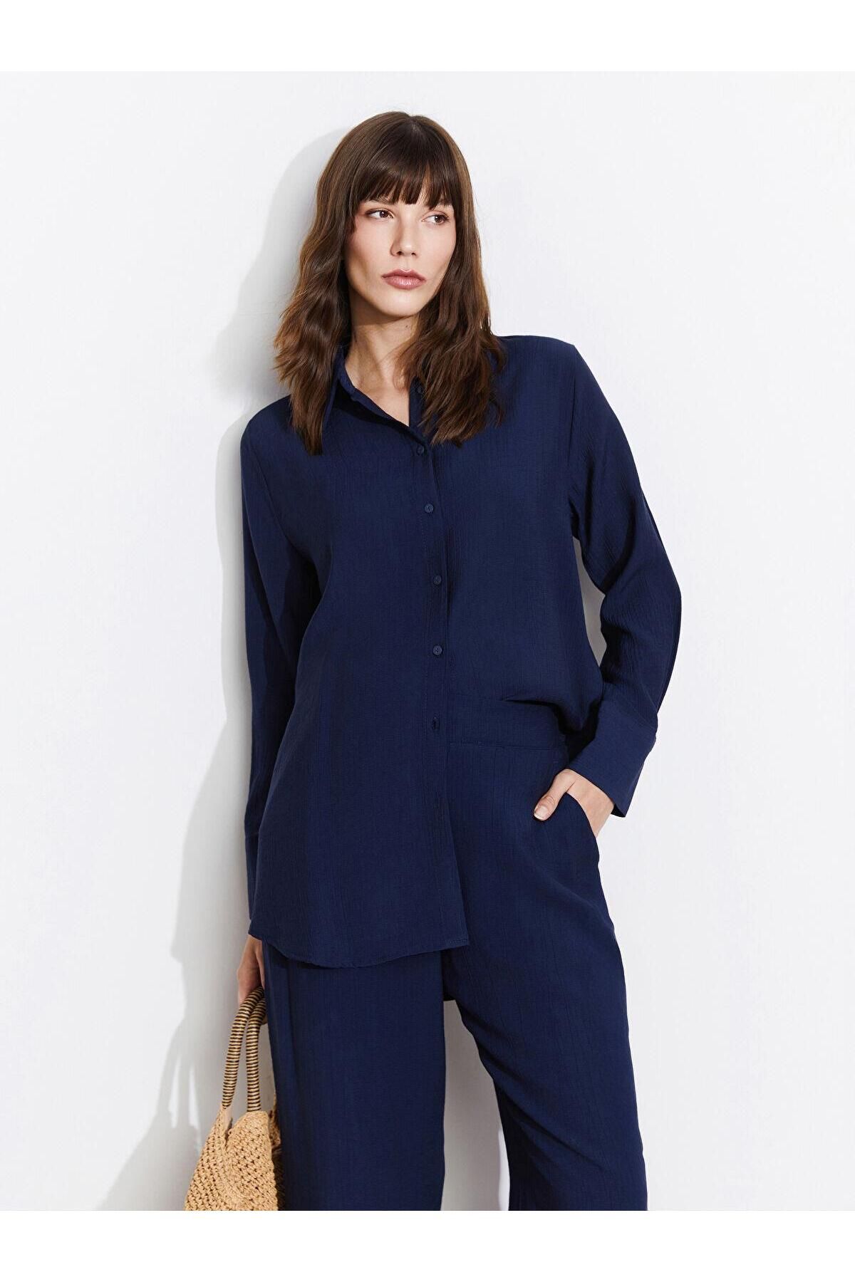 LC Waikiki LCWAIKIKI Classic Dokulu Krinkle Kadın Gömlek Tunik (S5)