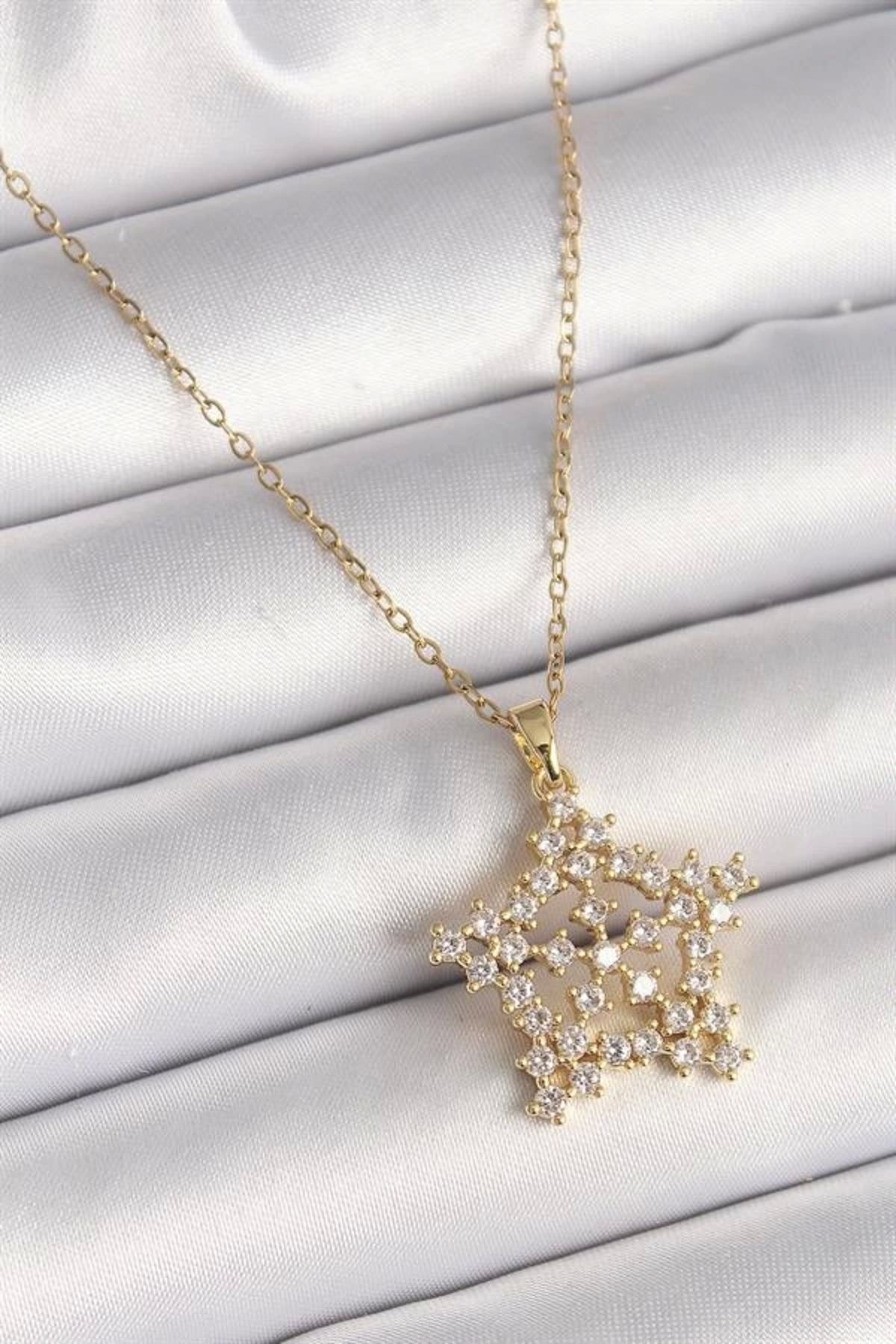 Lale Moda 316L Çelik Gold Renk Zincir Zirkon Taşlı Kar Tanesi Model Kadın Kolye