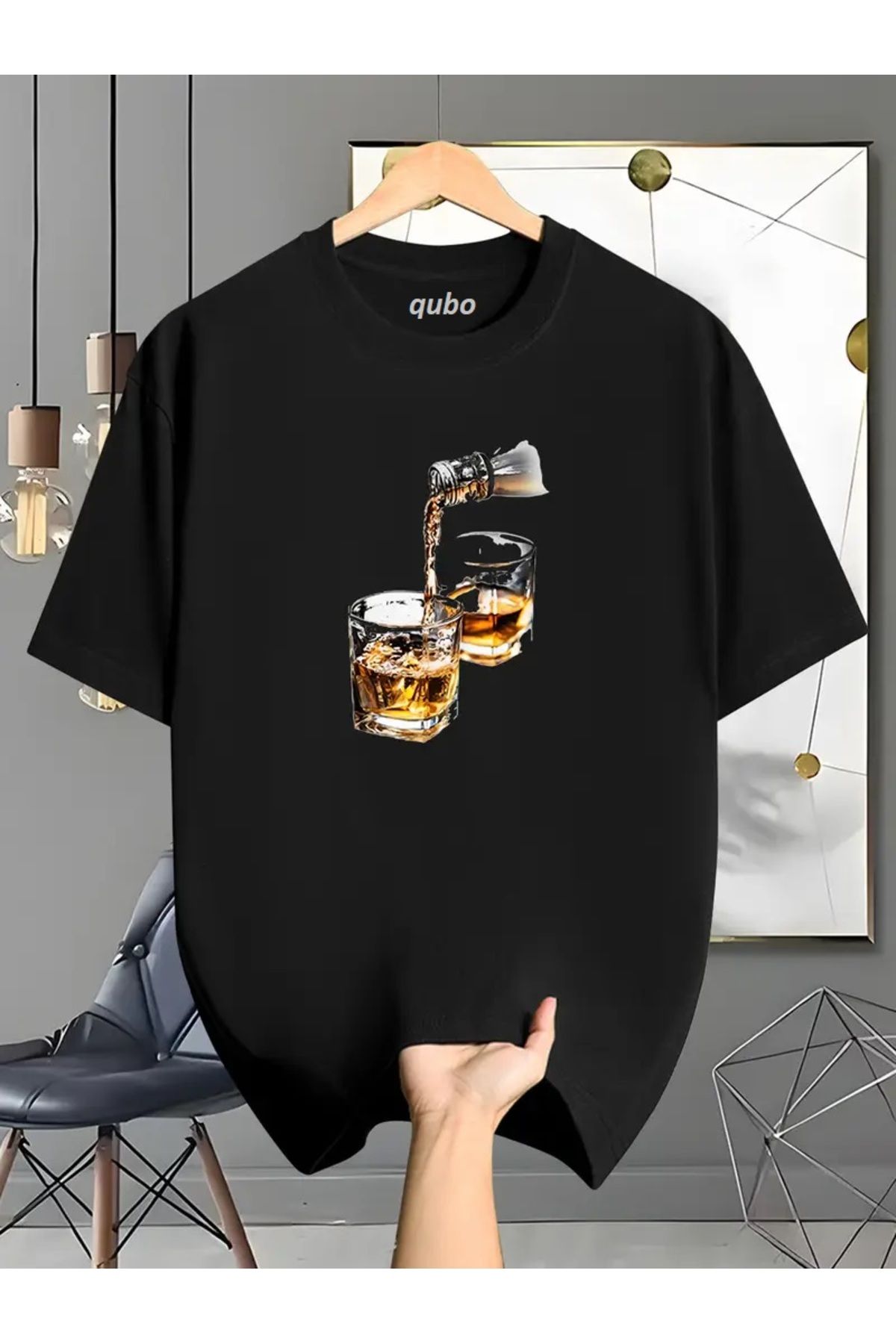 qubo sportswear & company qubo Unisex Oversize Baskılı Pamuklu Bisiklet Yaka Kısa Kollu SİYAH T-shirt