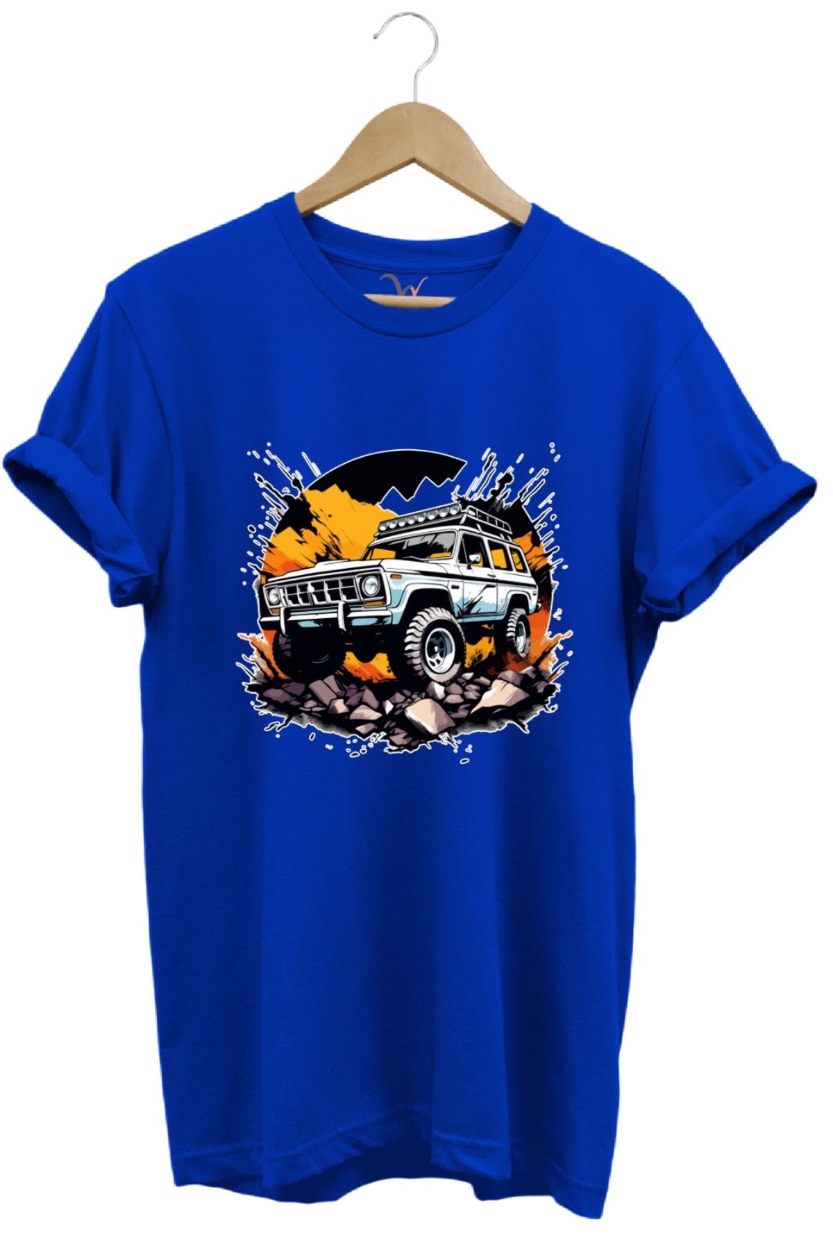 MODA Off-Road Tutkunlarına Özel 4X4 Baskılı %100 Pamuk Bisiklet Yaka Basic T-shirt