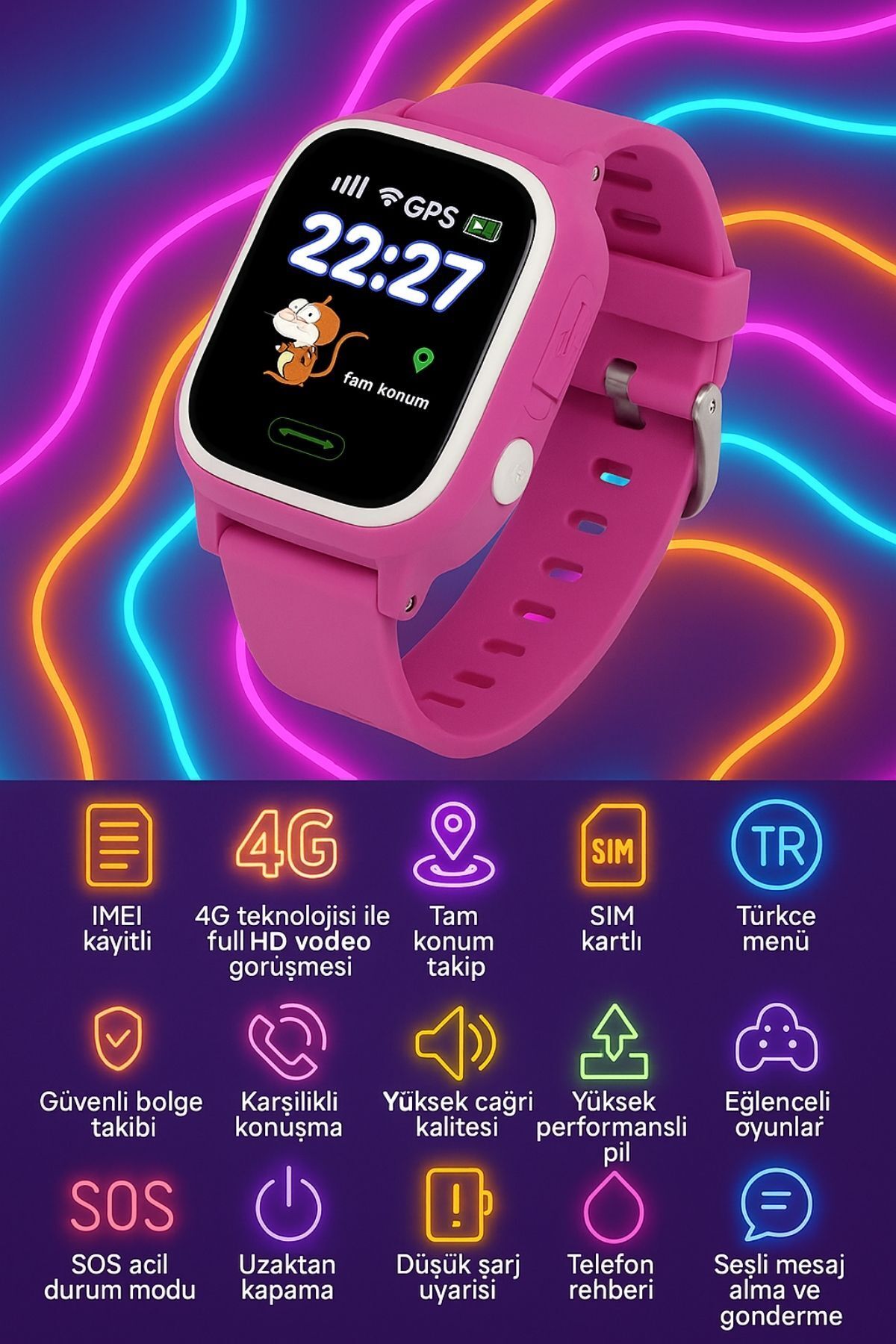 L'eDoren Uz q28 GPS Konum Takipli 4g Destekli Akıllı Çocuk Takip Saati Sim Kartlı Arama, Kameralı