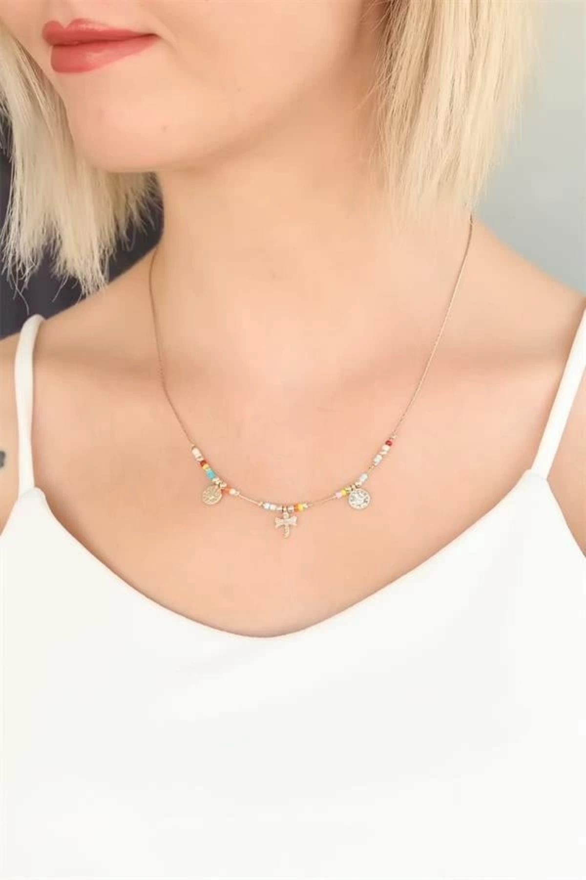 Lale Moda Yusufçuk Figürlü Renkli Boncuk Kolye