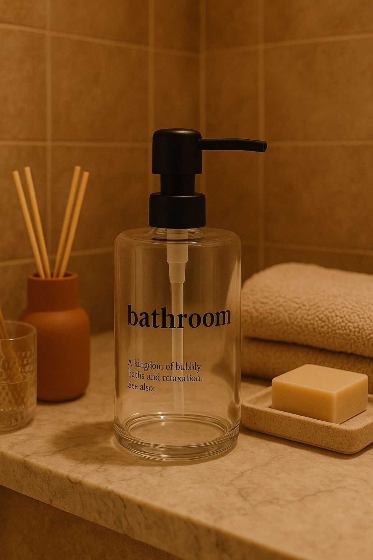 MAJA BELLO 500 ml Tezgah Üstü Cam Sıvı Sabunluk Banyo