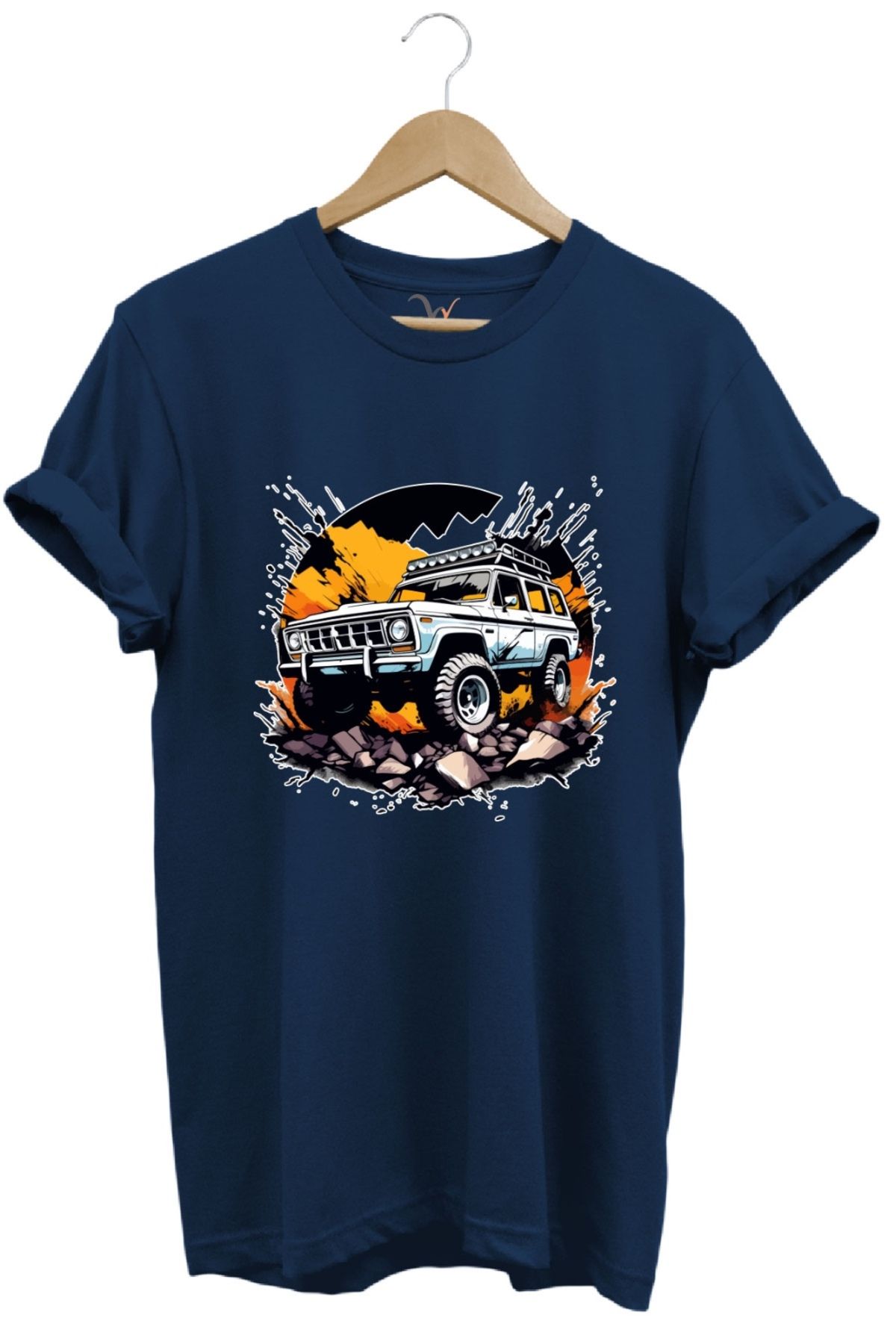 MODA Off-Road Tutkunlarına Özel 4X4 Baskılı %100 Pamuk Bisiklet Yaka Basic T-shirt