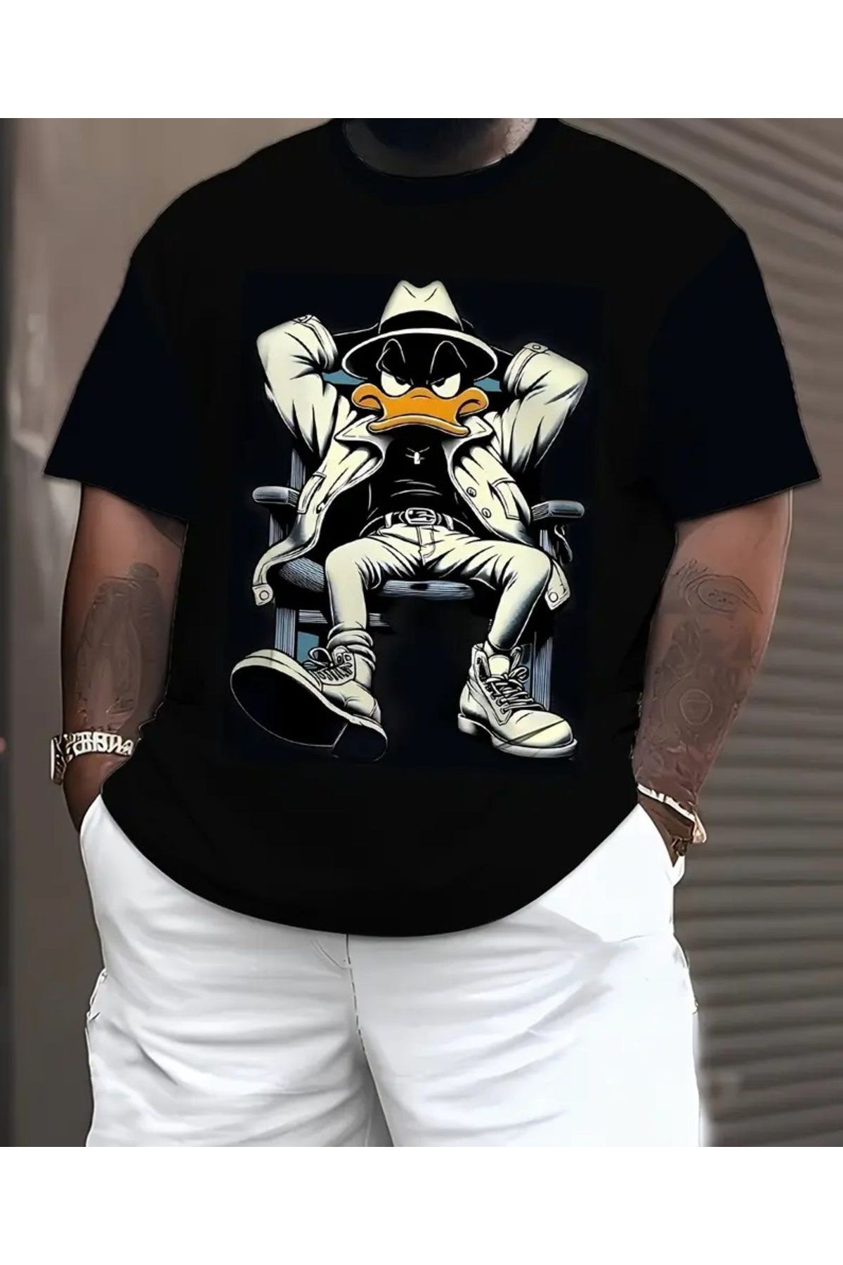 qubo sportswear & company qubo Unisex Oversize Baskılı Pamuklu Bisiklet Yaka Kısa Kollu SİYAH T-shirt