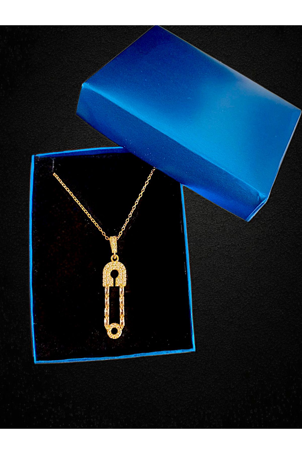 anonim Zirkon Taşlı Gold Renk Paslanmaz Kararmaz Çelik İğne Kolye - Şık Hediye Kutulu