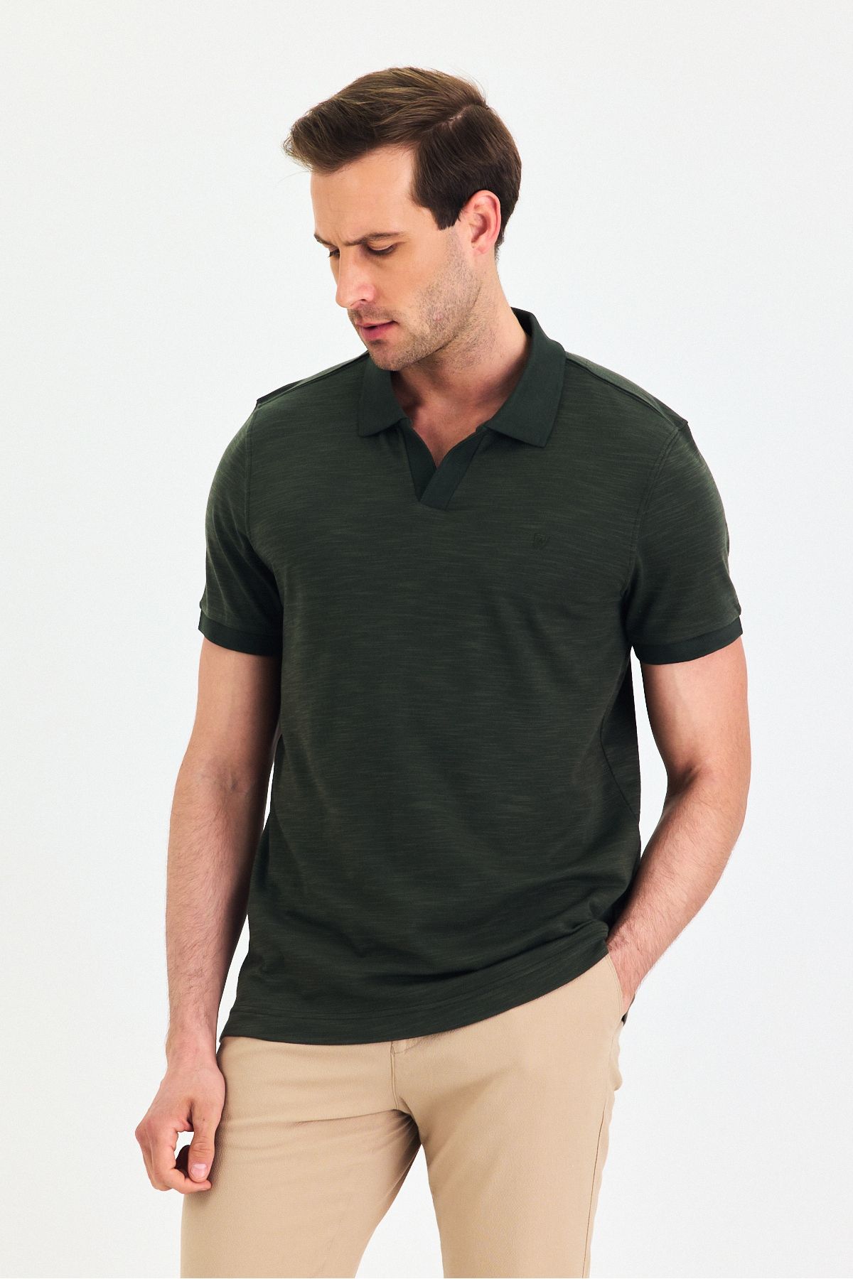 ENQUE Erkek Basic Polo Yaka Düz Kıvrılmaz Pamuklu Slim Fit Tişört