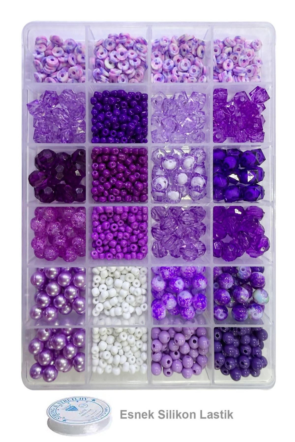 By MO Accessories Çocuklar İçin Mor Boncuklar Fimo Kum ve İnci Boncukla Takı Bileklik Kolye Yapma Tasarım Seti