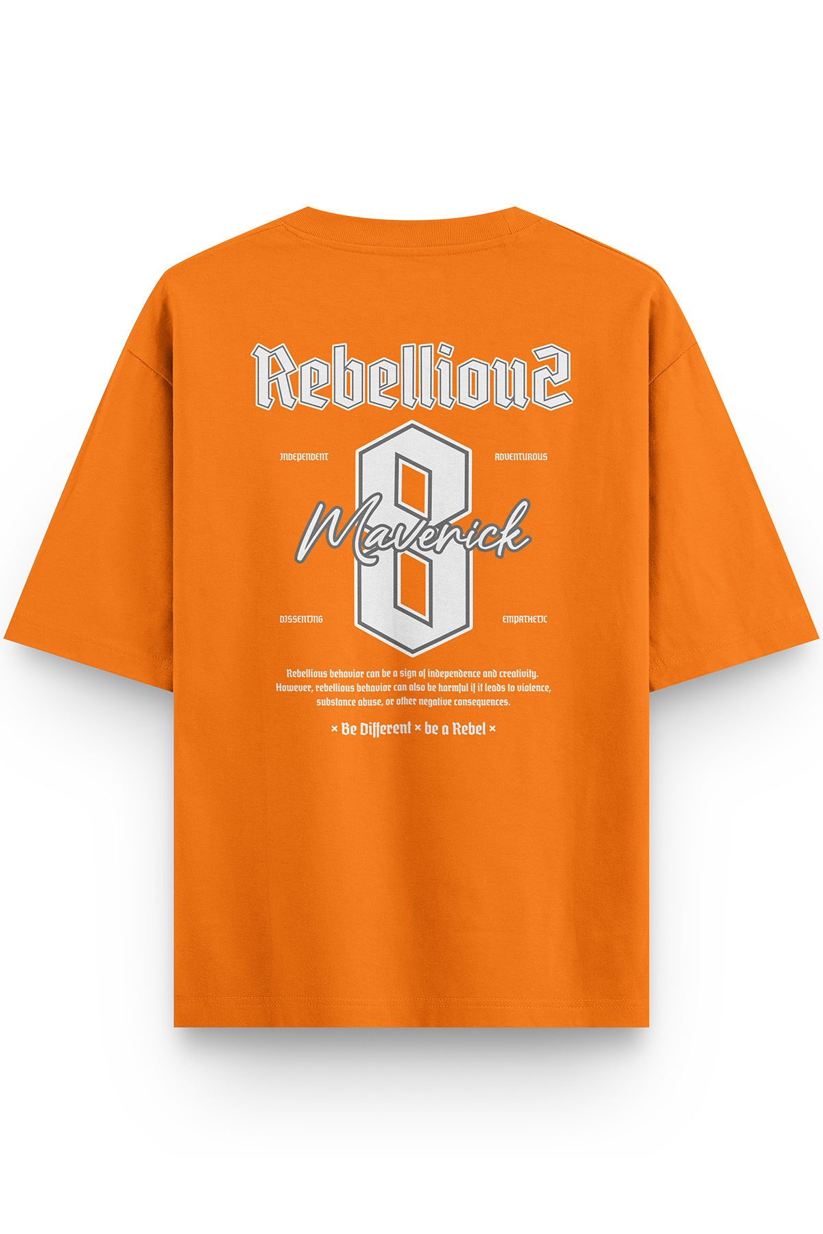 Overoz Turuncu Yarı Oversize Tshirt Maveric 8 Yazılı Baskılı Oversize Yazılı Unisex Tişört 1385