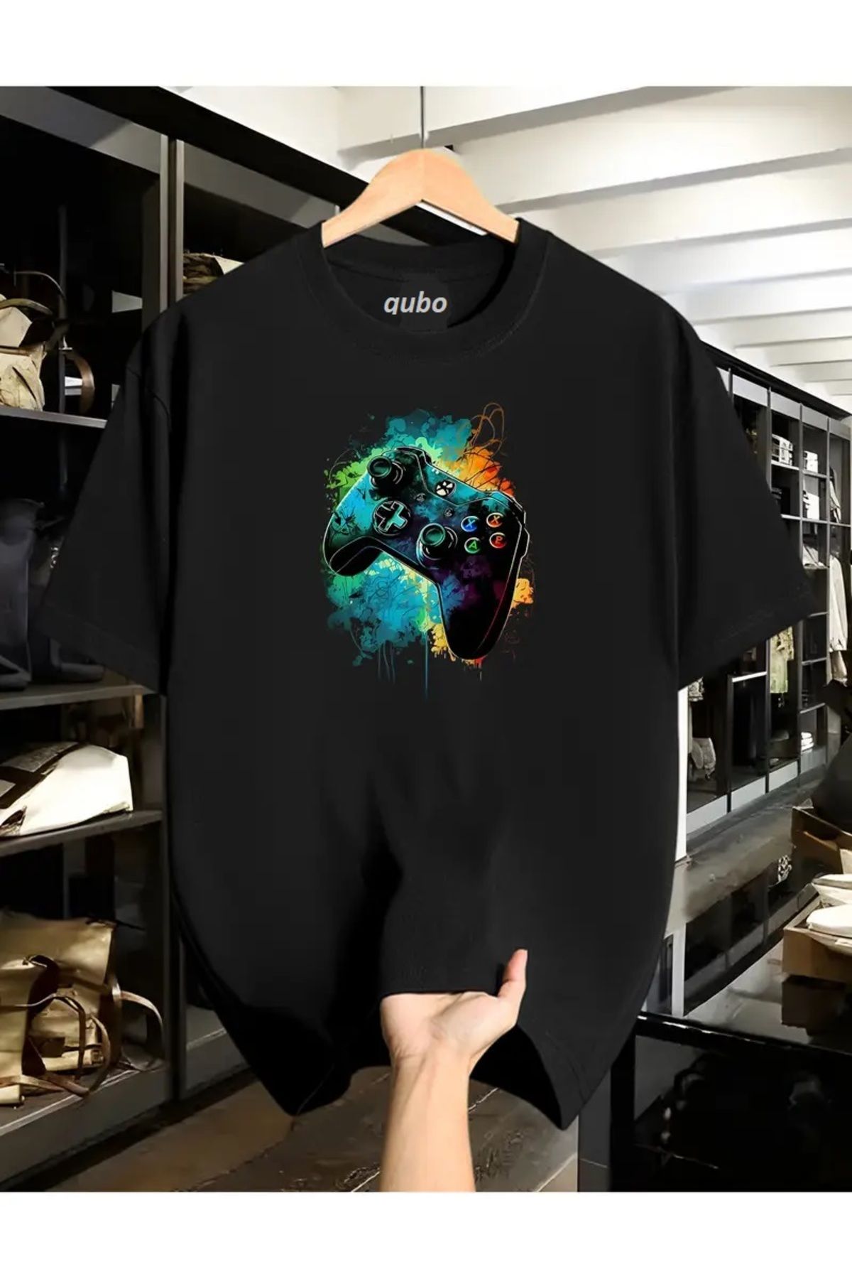 qubo sportswear & company qubo Unisex Oversize Baskılı Pamuklu Bisiklet Yaka Kısa Kollu SİYAH T-shirt