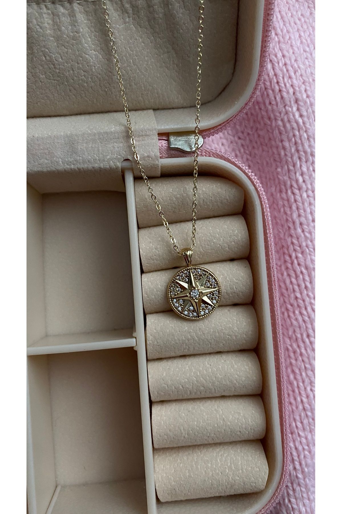 JEWELRY Çelik Gold İnce Zincir Zirkon Taşlı Dümen Kolye