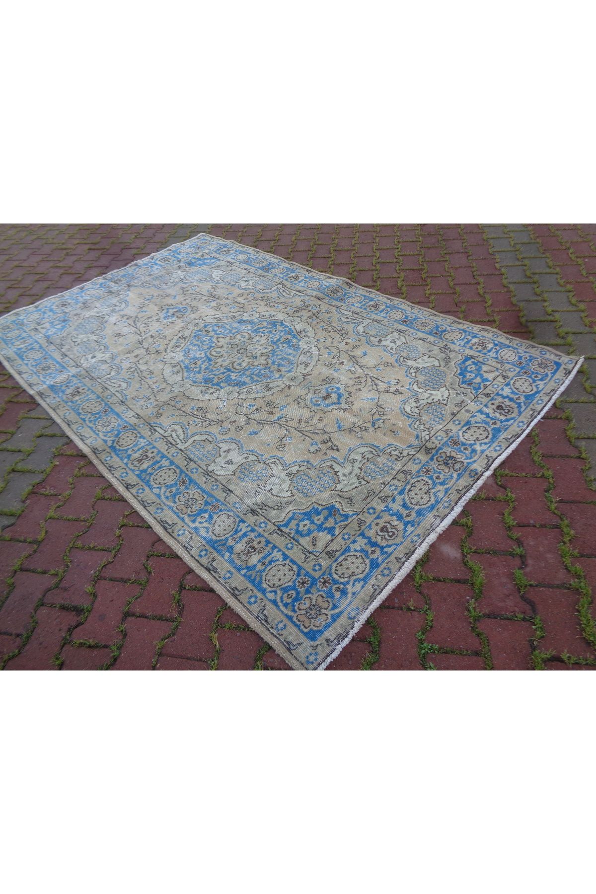 ŞAHMERDANOĞLU ŞAHMERDANOĞLU 175x270 Cm El Dokuması Vintec Yatak Oda Halısı Mavi & Krem Bohem Yayla Ev Dekor 150