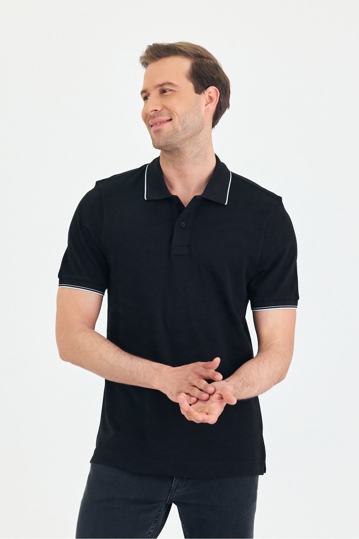ENQUE Erkek Basic Kıvrılmaz Polo Yaka Düz Pamuklu Slim Fit Tişört