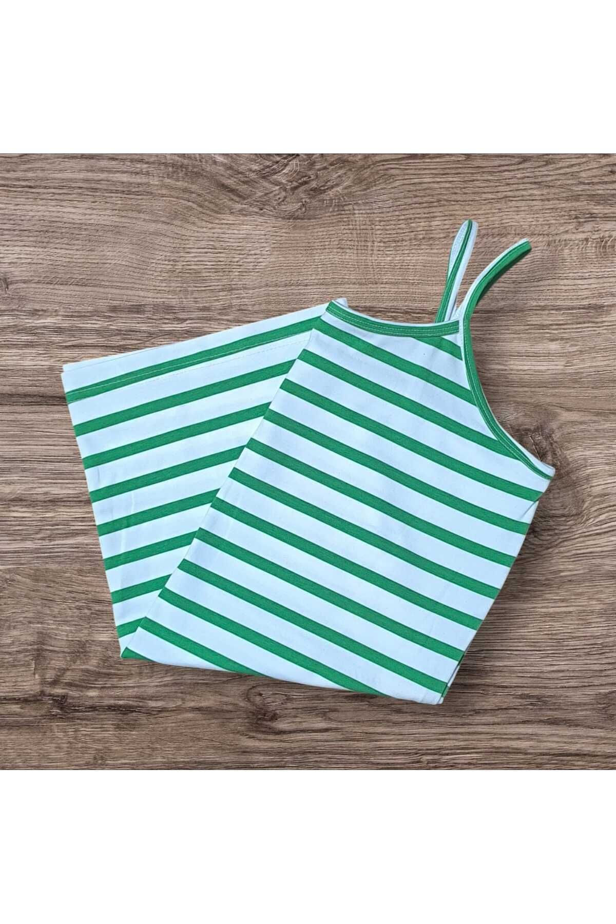 ESTA STORE yeşil beyaz çizgili ip askılı atlet