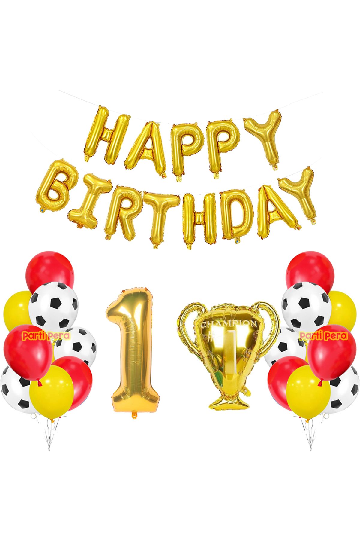 parti pera Sarı Kırmızı Futbol Konsept Uyumlu Pastel Happy Birthday Folyo Balon Kupa Rakam Folyo Balon Seti