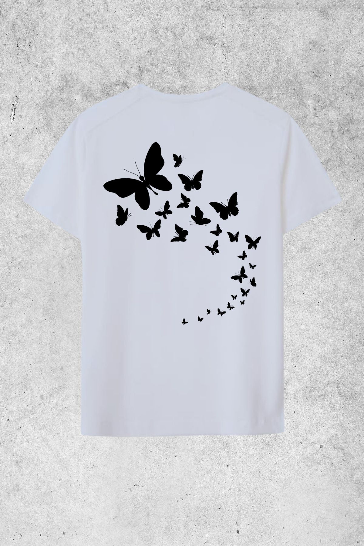 MOLICO Basic unisex sıfır yaka kısa kollu SİYAH KELEBEK SIRT baskılı OVERSİZE tshirt
