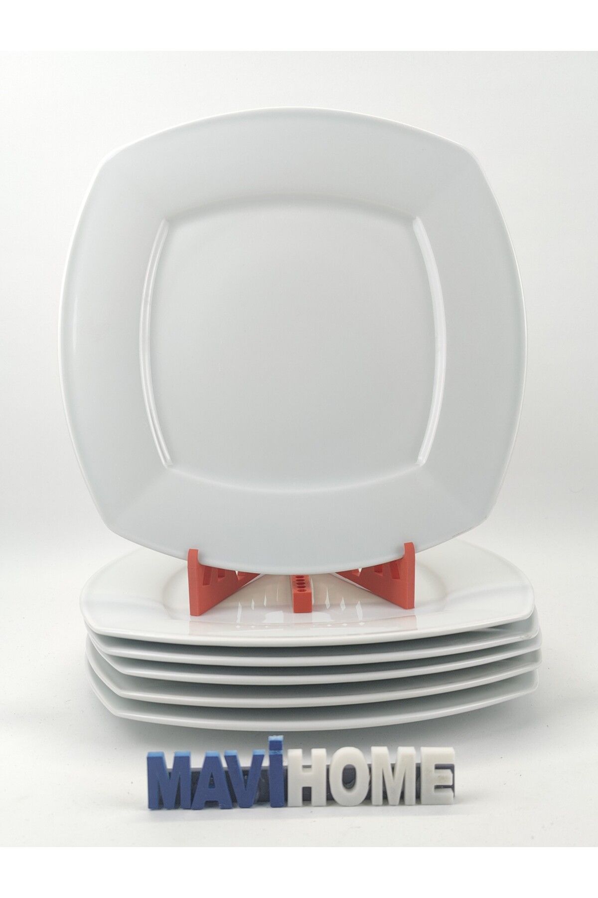 MAViHOME Porselen Kare 28 Cm Beyaz Porselen Servis Tabağı 6 Lı