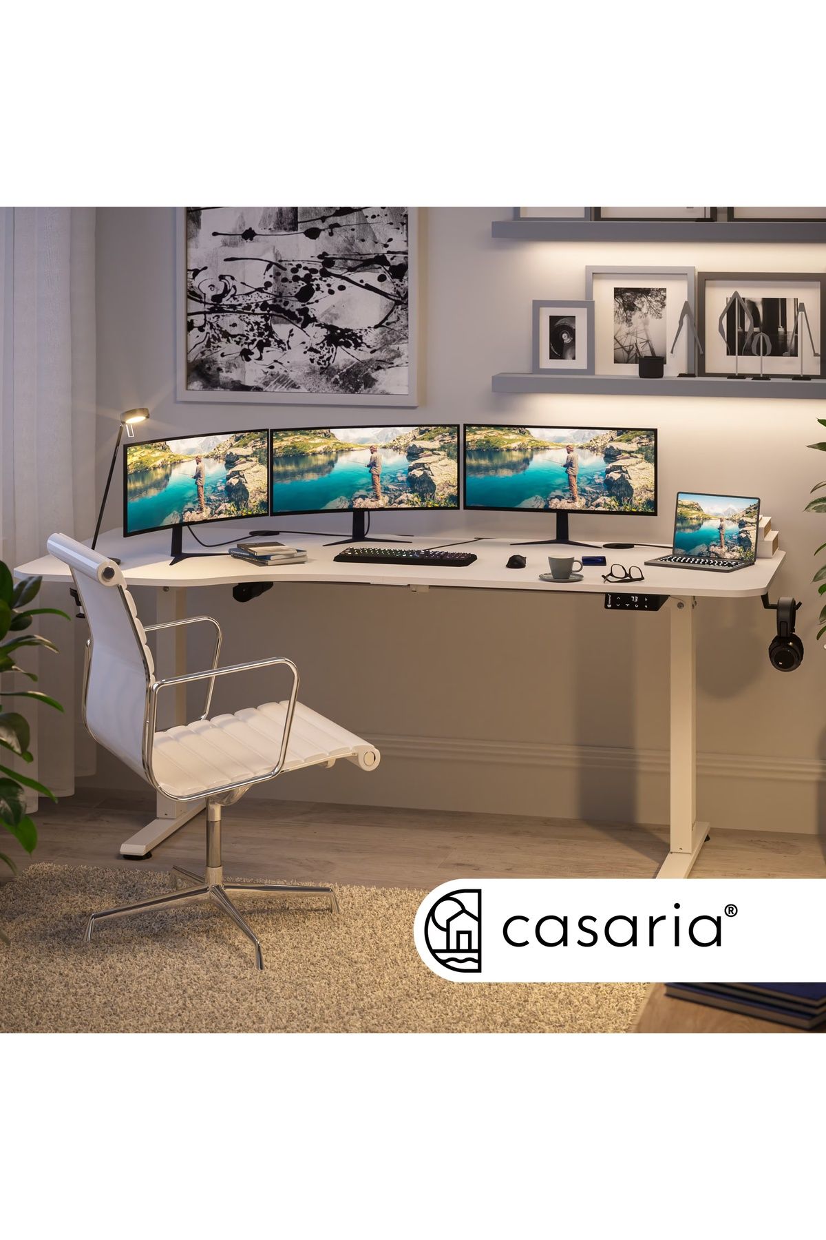 monzana-Casaria Height Adjustable Desk, Top 160x75 cm, Height 73-118 cm, Memory Function, LCD Display 2