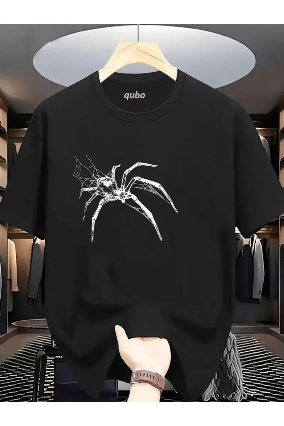 qubo sportswear & company qubo Unisex Oversize Baskılı Pamuklu Bisiklet Yaka Kısa Kollu SİYAH T-shirt
