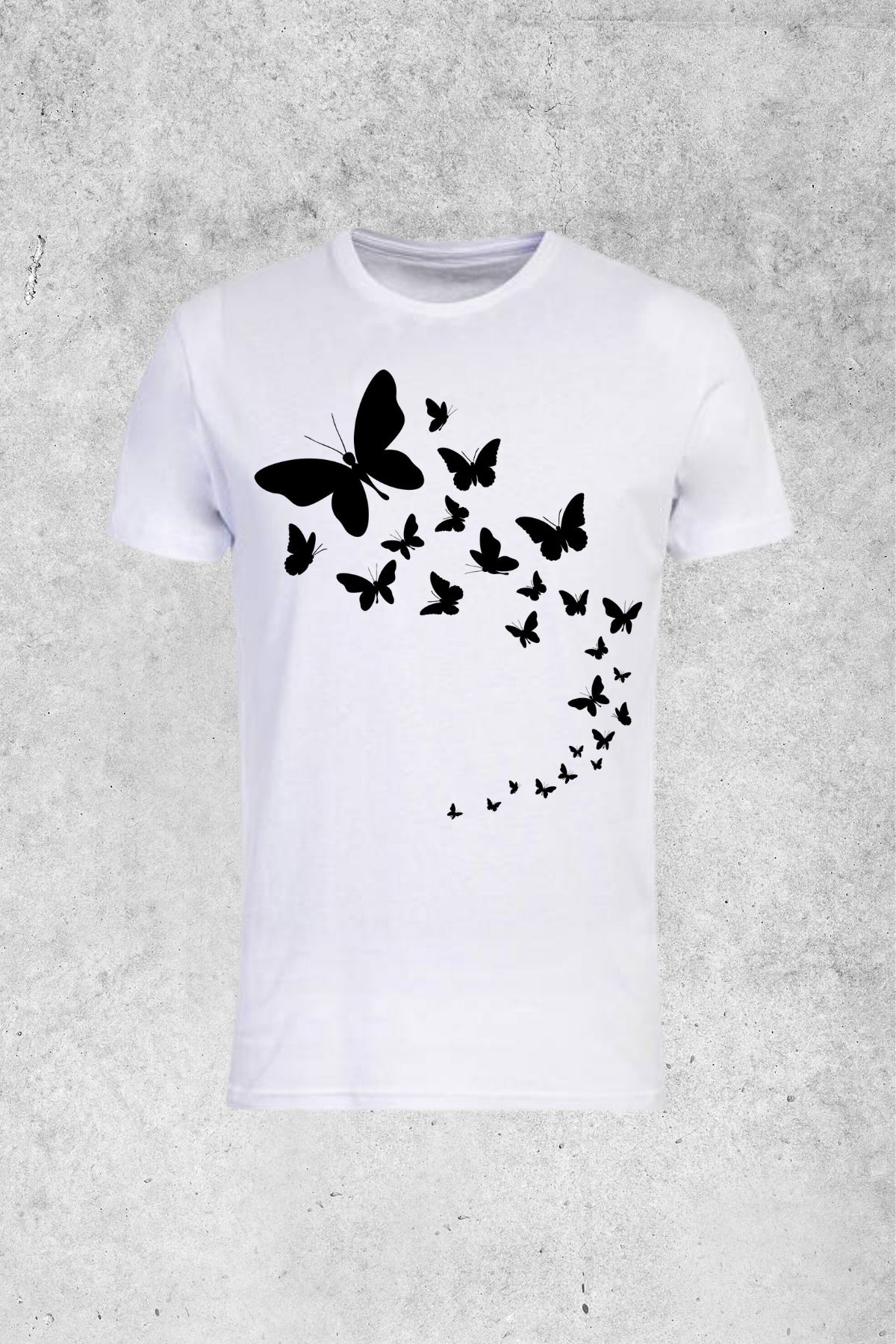 MOLICO Basic unisex sıfır yaka kısa kollu SİYAH KELEBEK baskılı tshirt