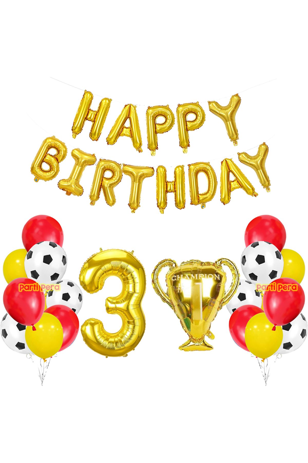 parti pera Sarı Kırmızı Futbol Konsept Uyumlu Pastel Happy Birthday Folyo Balon Kupa Rakam Folyo Balon Seti
