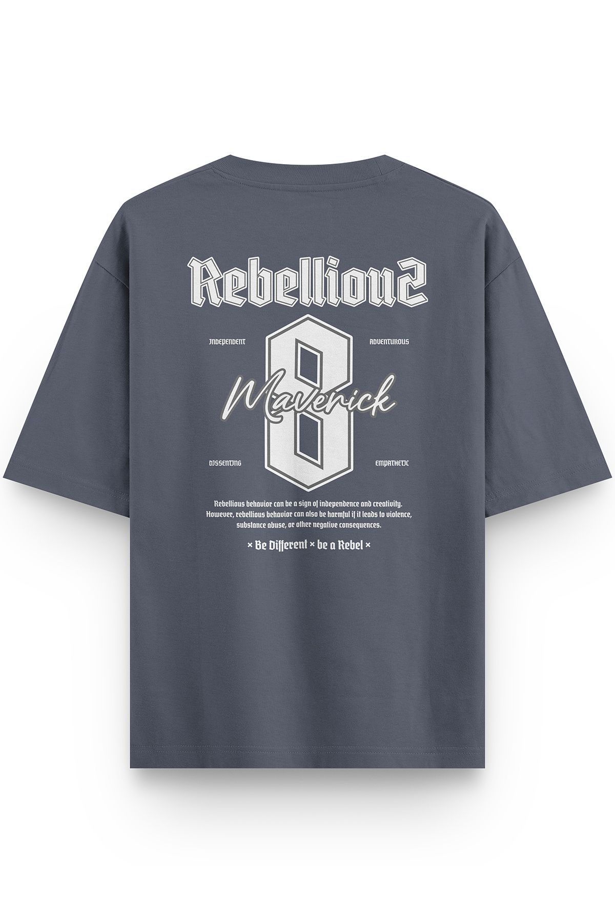 Overoz Füme Yarı Oversize Tshirt Maveric 8 Yazılı Baskılı Oversize Yazılı Unisex Tişört 1385