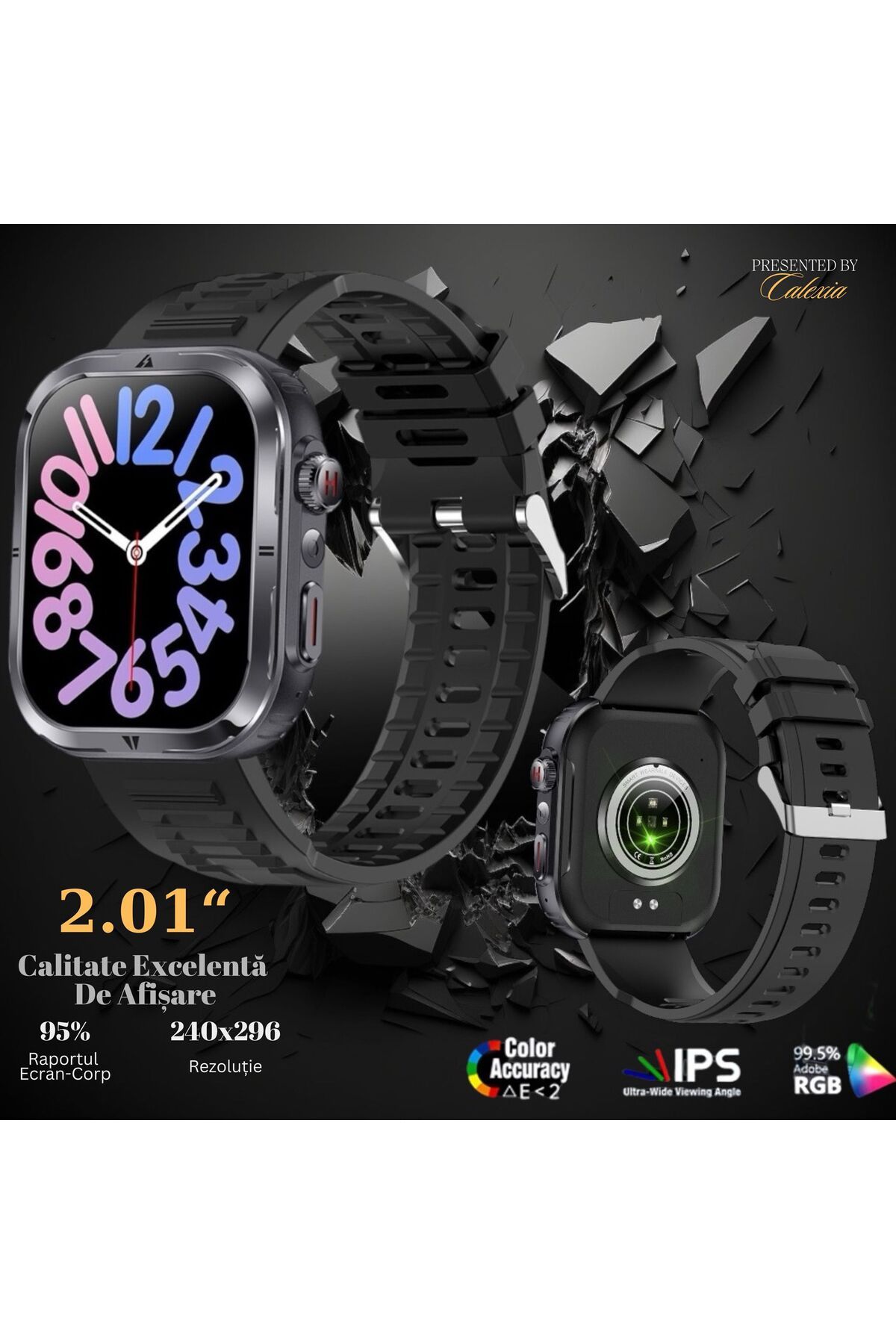 e-Wantay-Smartwatch MK86, IP68, 2.01" Screen, BT Call, AI Assistant, 2 Bracelets, Health Monitoring, Black 7