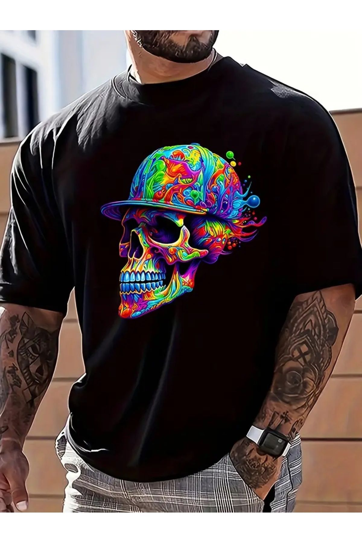 qubo sportswear & company qubo Unisex Oversize Baskılı Pamuklu Bisiklet Yaka Kısa Kollu SİYAH T-shirt