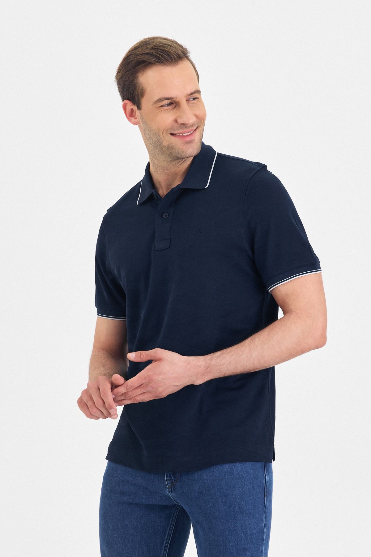 ENQUE Erkek Basic Kıvrılmaz Polo Yaka Düz Pamuklu Slim Fit Tişört