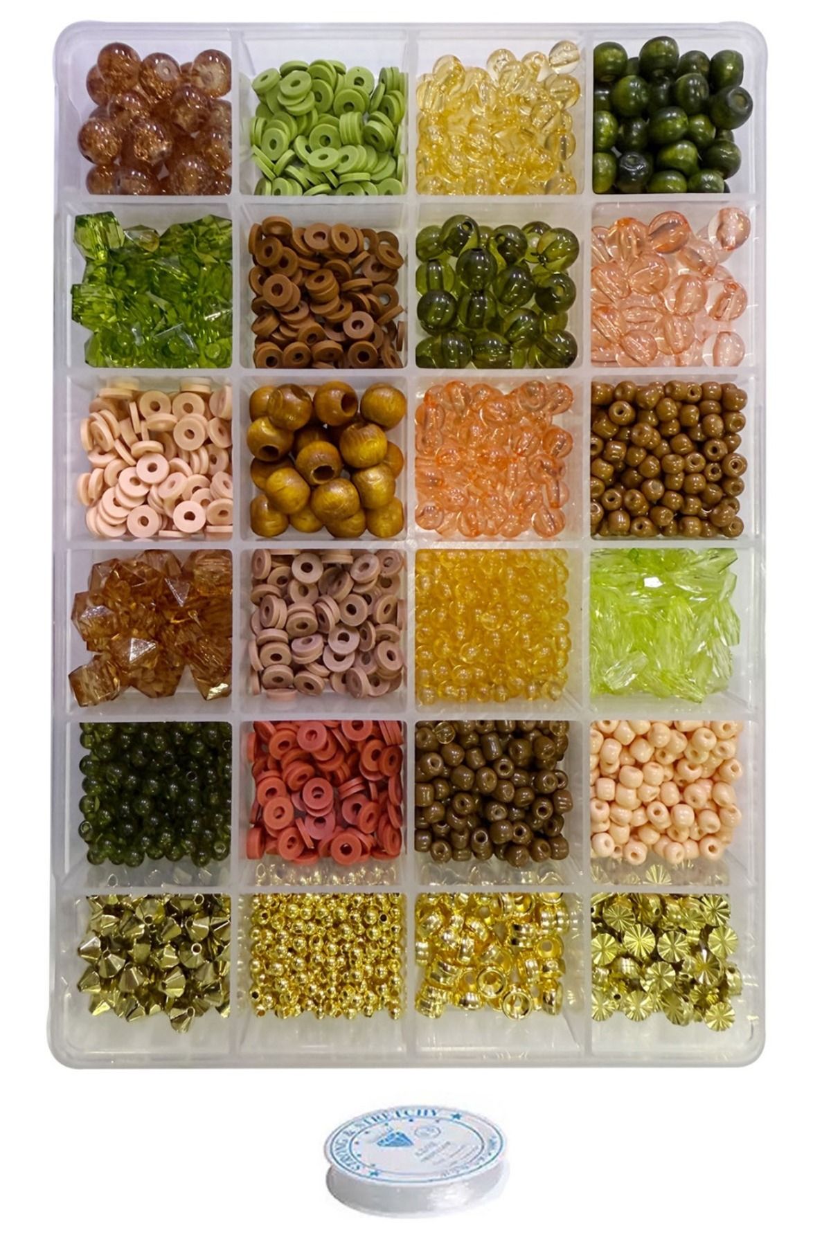 By MO Accessories Kahverengi Yeşil Taba Tonlarında Boncuklarla Takı Yapma Seti Bileklik Kolye Yapma Set