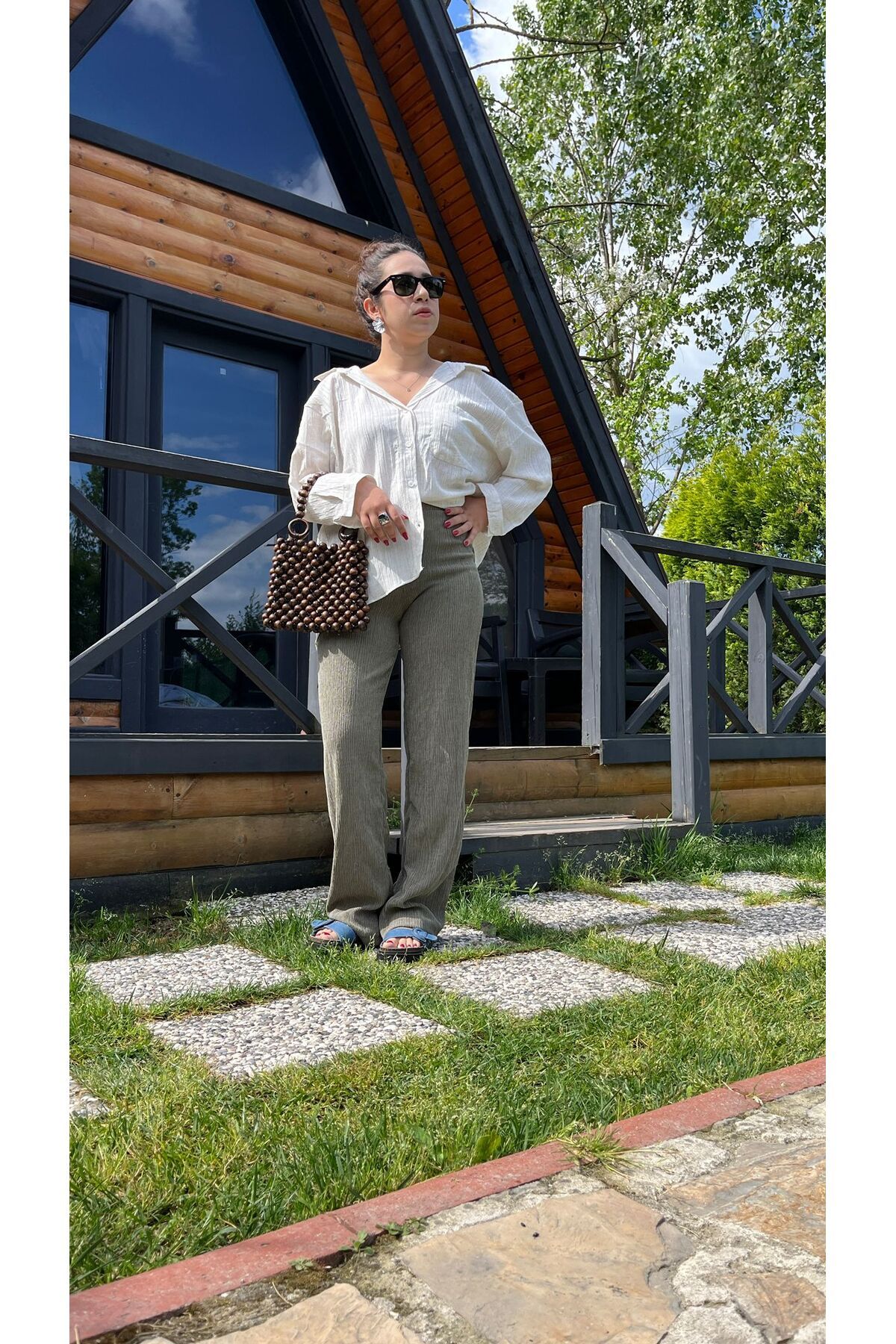 Gizybutik Bel Lastikli Krinkıl Kumaş Pantolon
