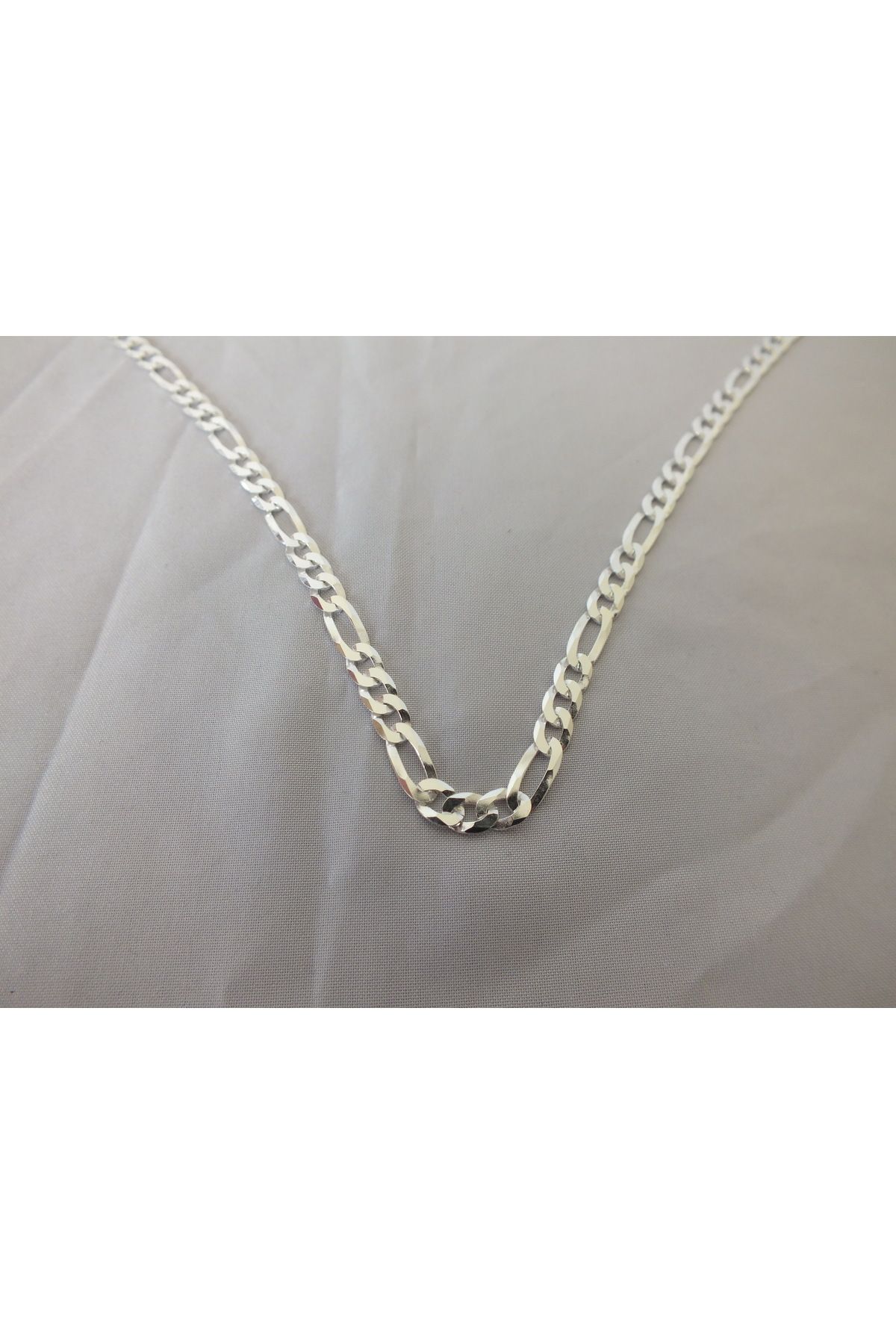 Marmaris Jewellery 925 Ayar Erkek Gümüş Kolye Üçerli Halka Zincir Model 55 cm 5,5 mm İtalyan Stil Kolye