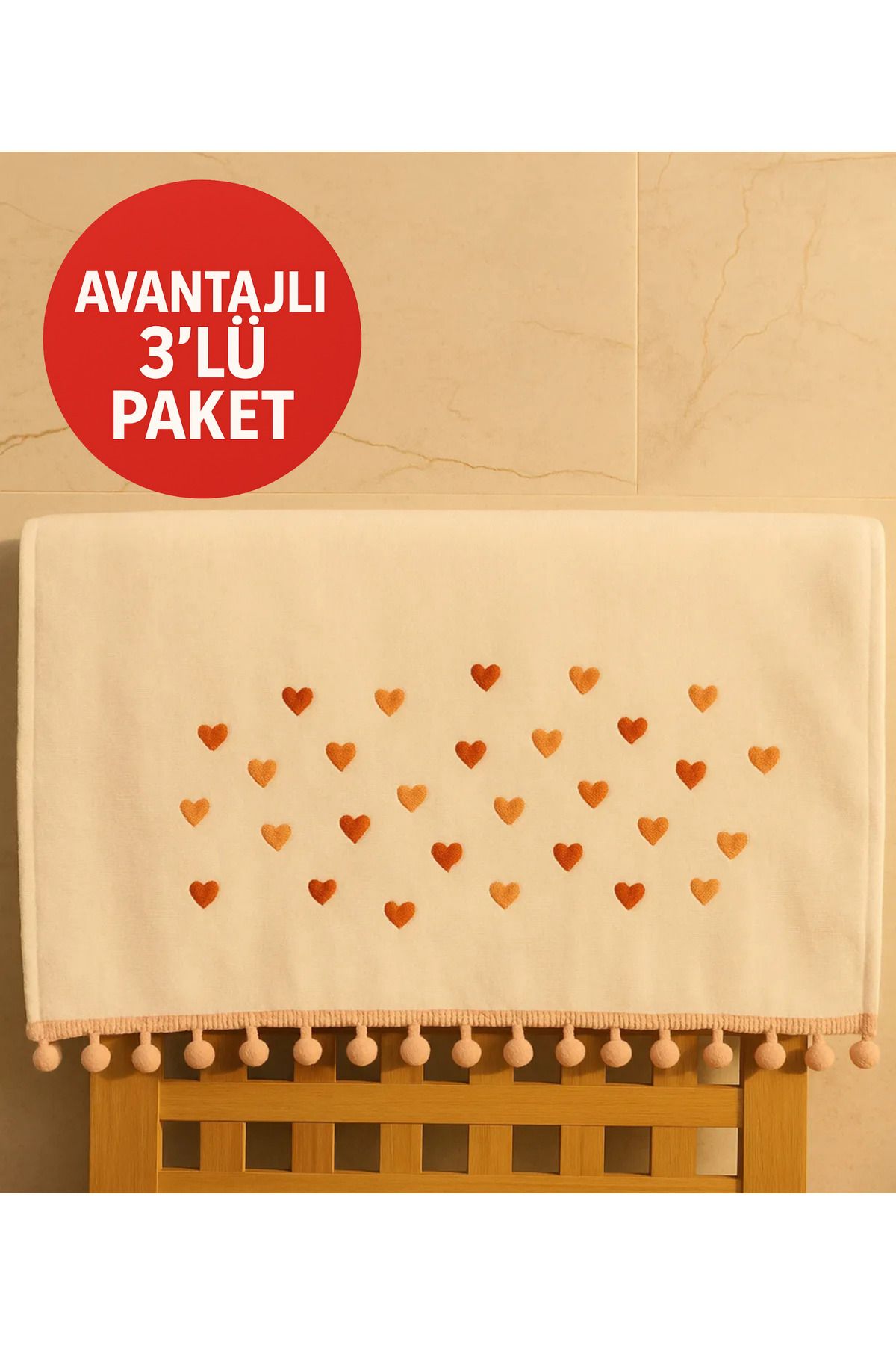 Lobya Mielo 3'lü Ponponlu Somon Kalpli El ve Yüz Havlusu (50 x 90)